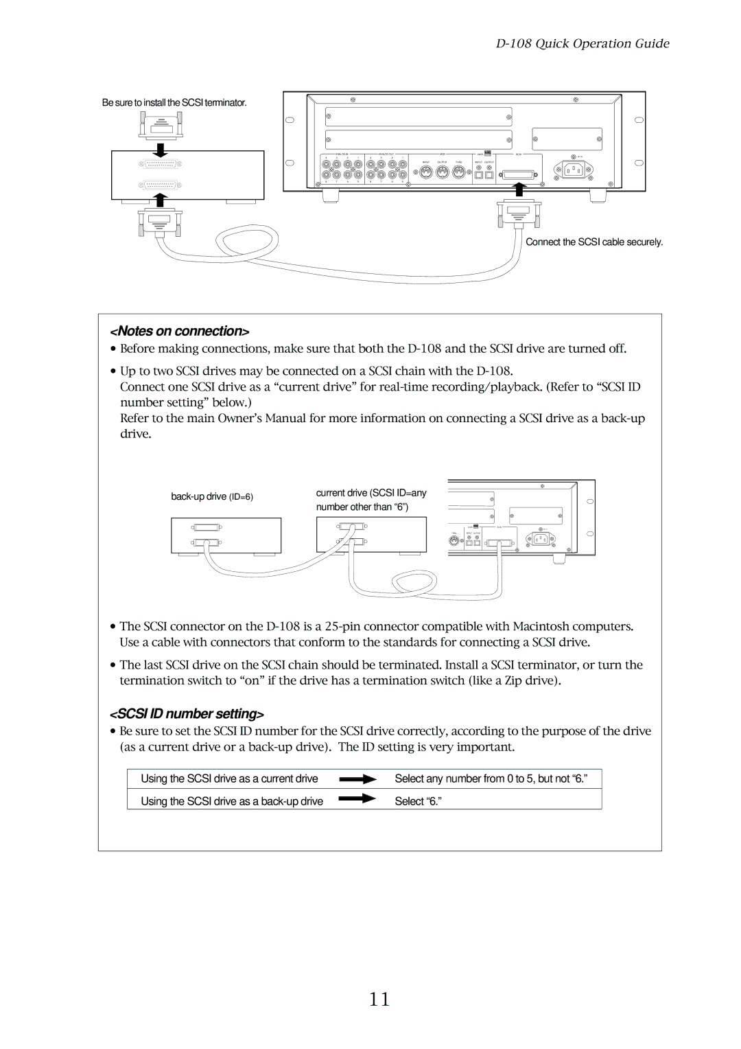 Fostex D-108 owner manual Scsi ID number setting 