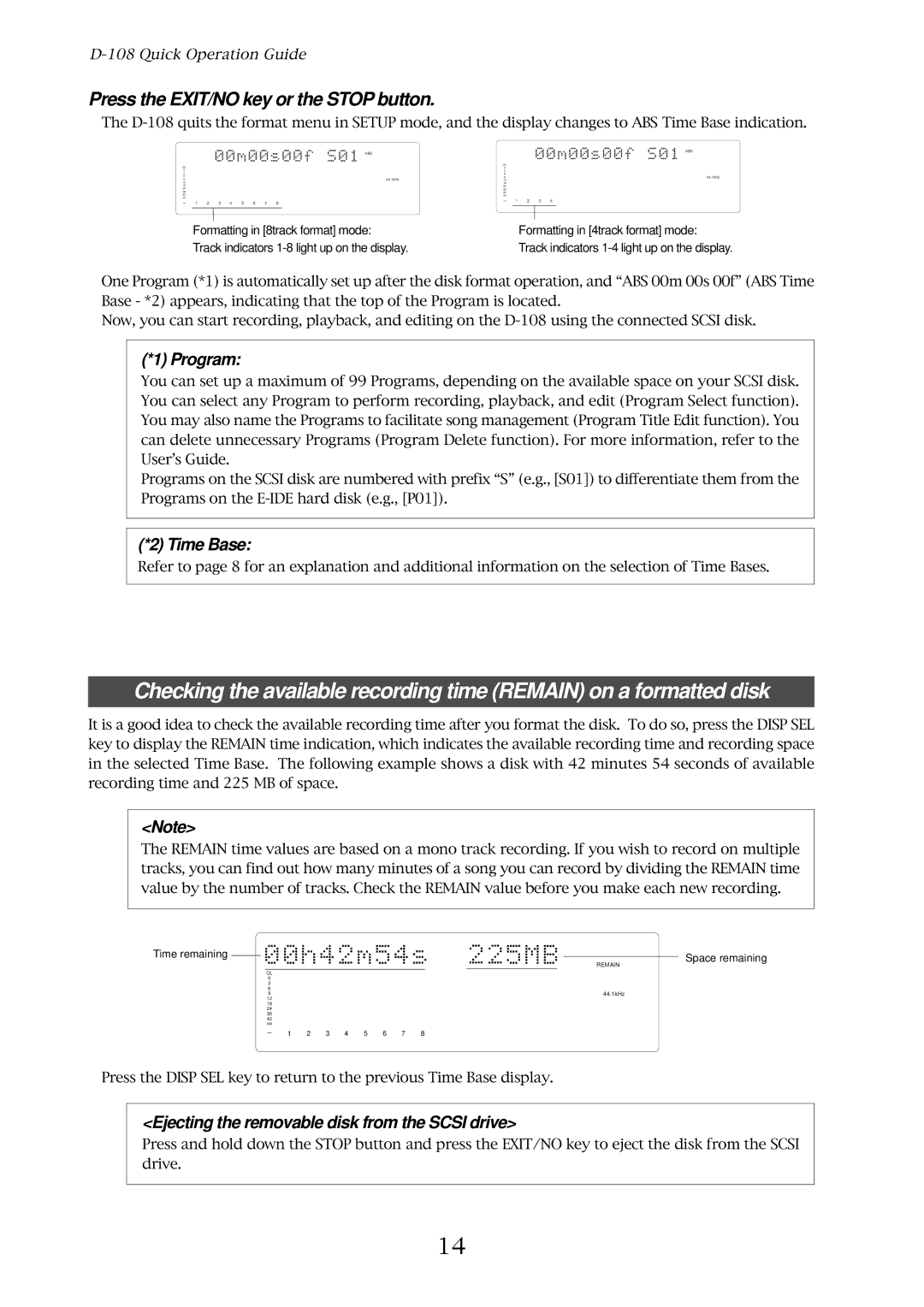 Fostex D-108 owner manual Ejecting the removable disk from the Scsi drive 