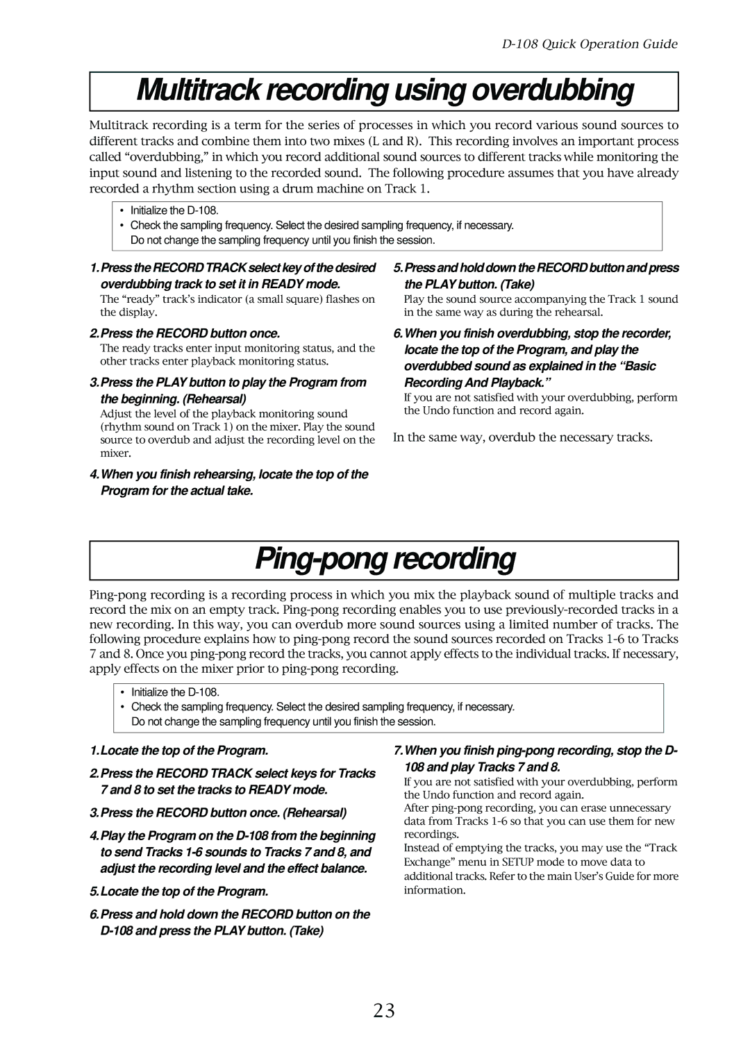 Fostex D-108 owner manual Multitrack recording using overdubbing, Ping-pong recording, Press the Record button once 