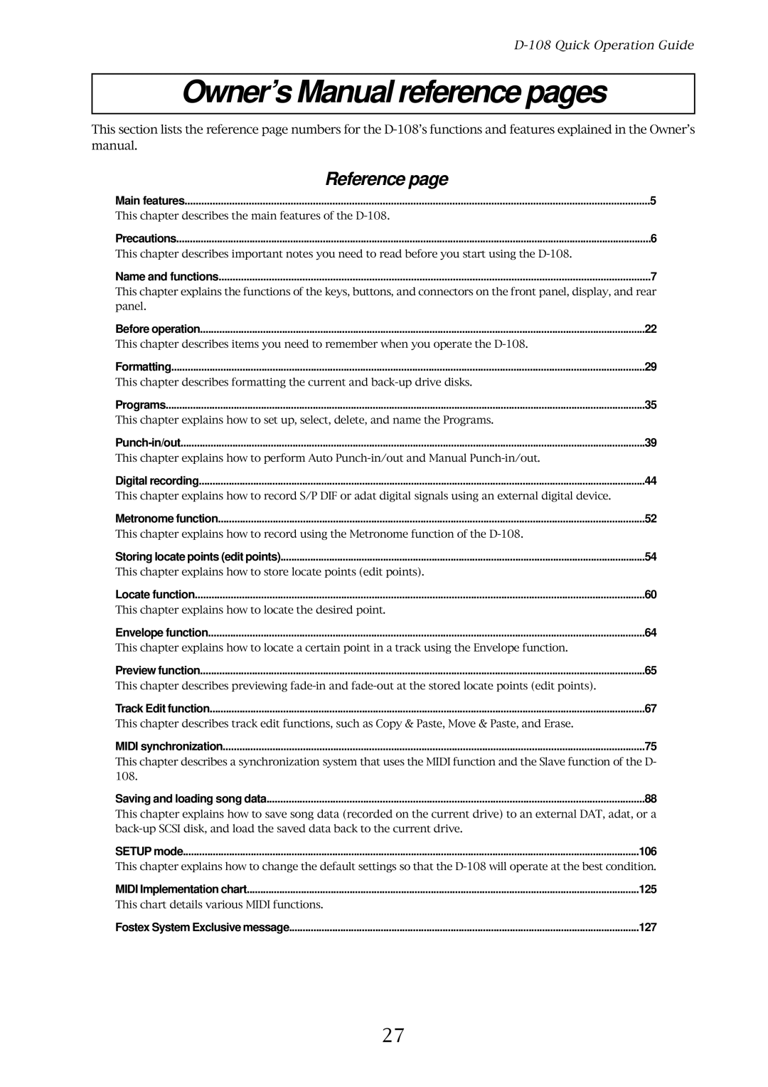 Fostex D-108 owner manual Reference 