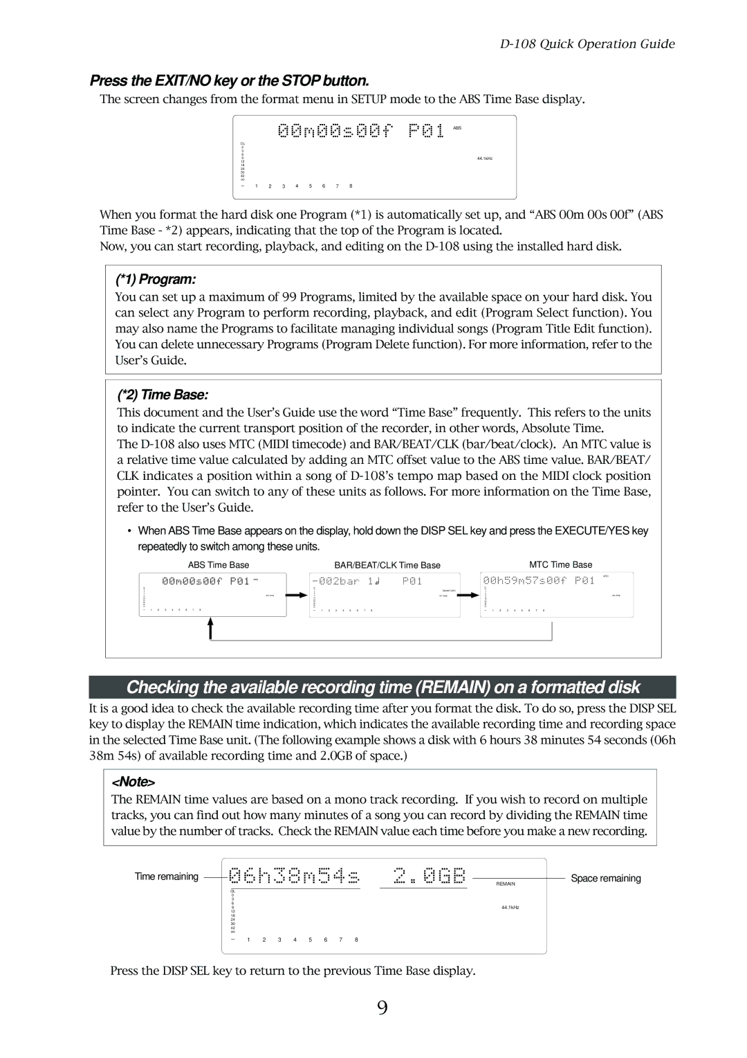 Fostex D-108 owner manual Press the EXIT/NO key or the Stop button, Program 