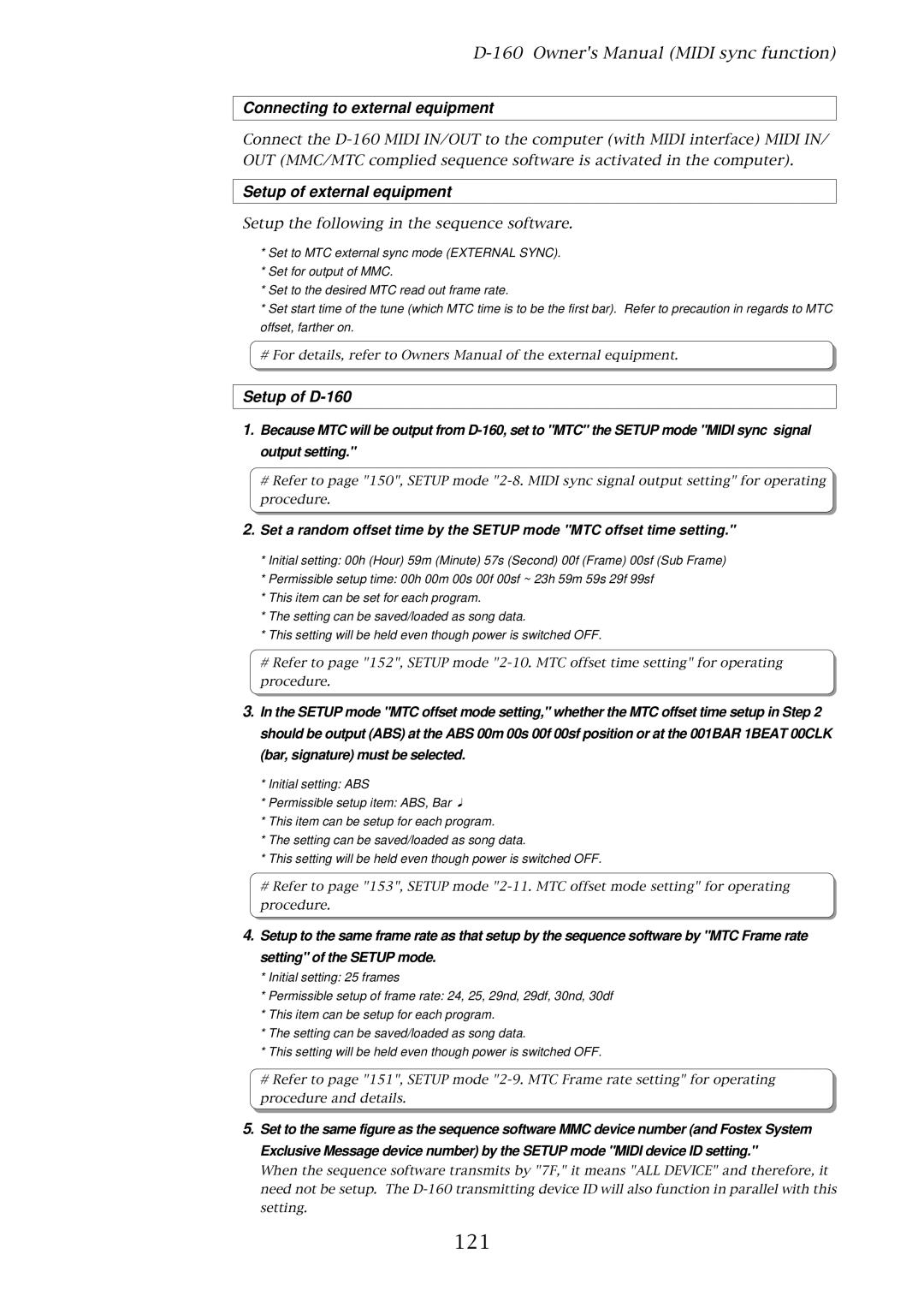 Fostex D-160 owner manual 121, Connecting to external equipment, Setup of external equipment 