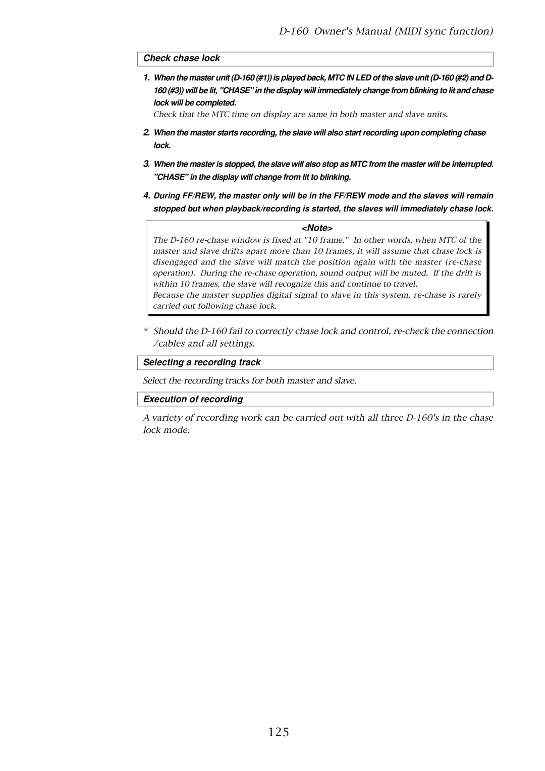 Fostex D-160 owner manual 125, Check chase lock 