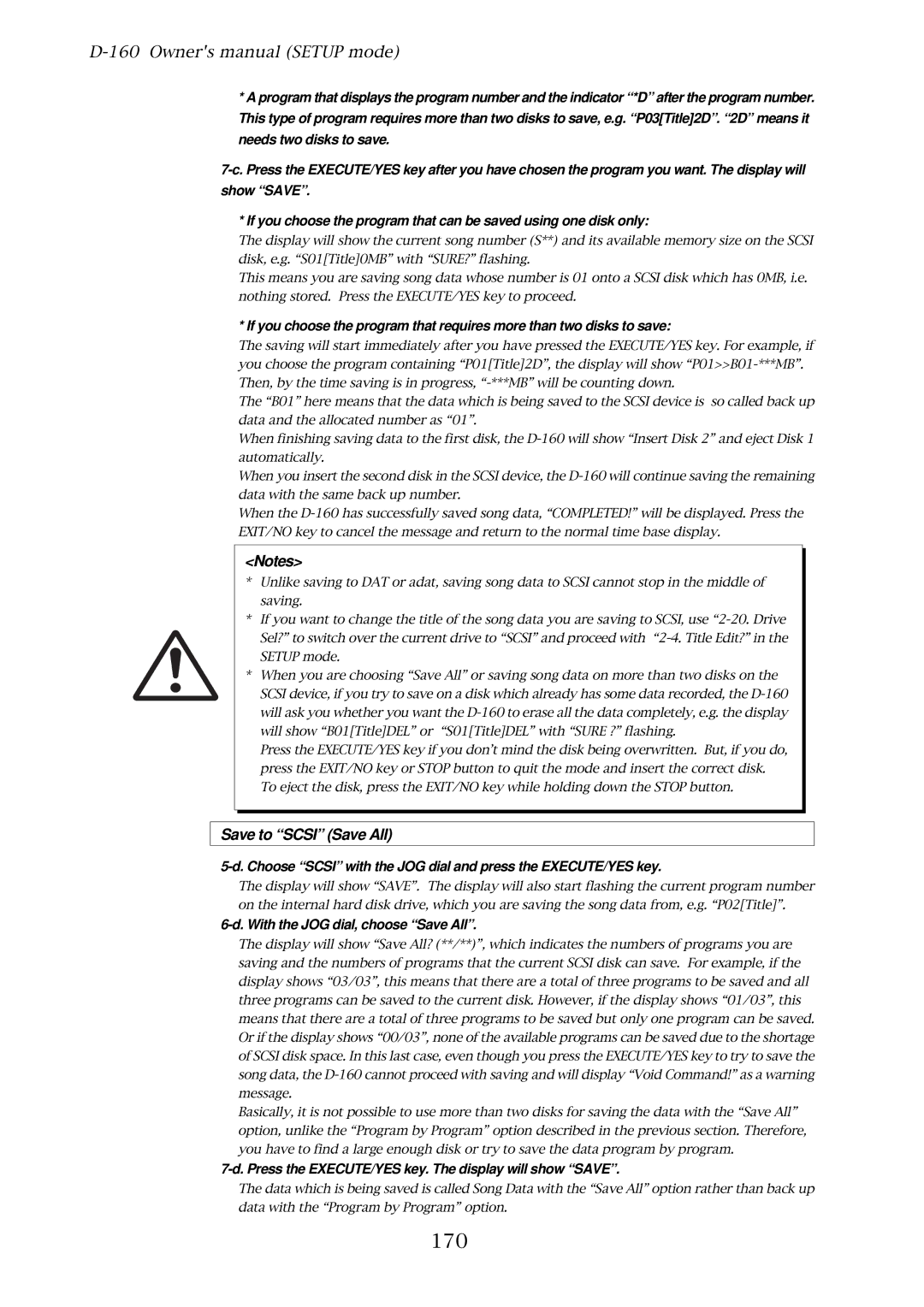 Fostex D-160 owner manual 170, Save to Scsi Save All, With the JOG dial, choose Save All 