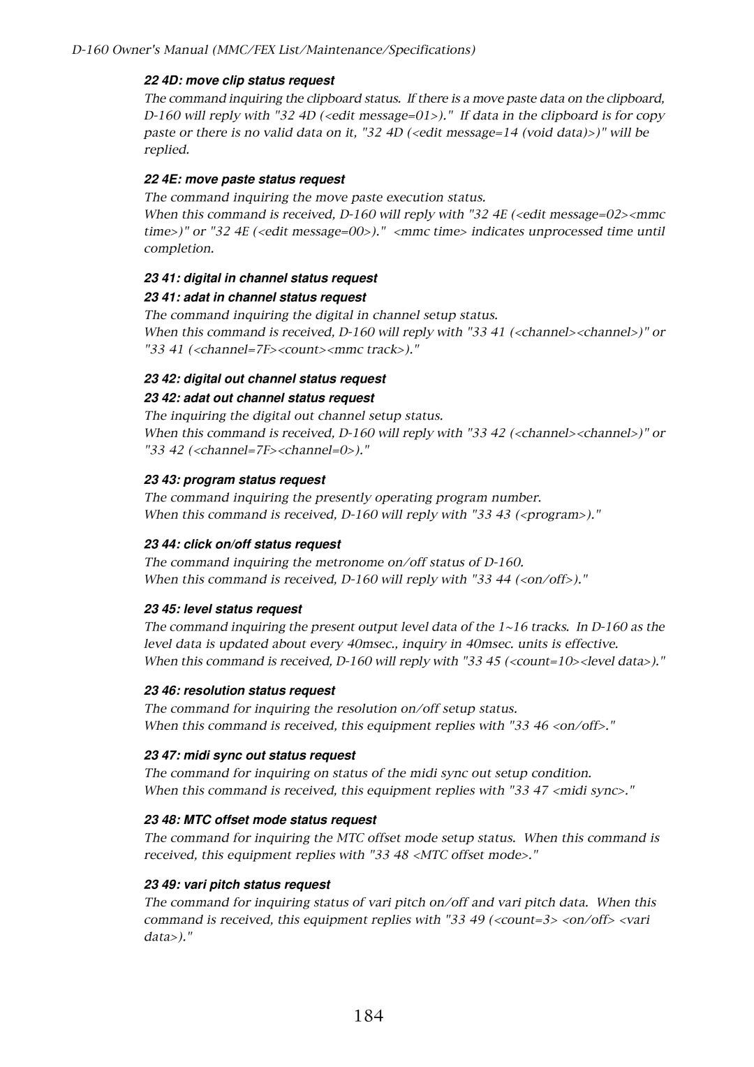 Fostex D-160 owner manual 184 