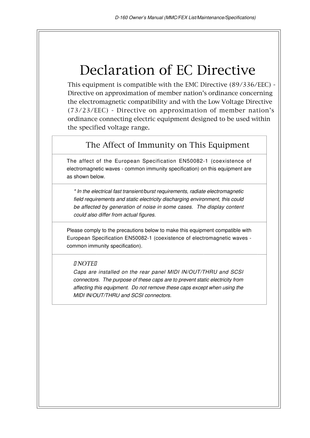 Fostex D-160 owner manual Declaration of EC Directive 