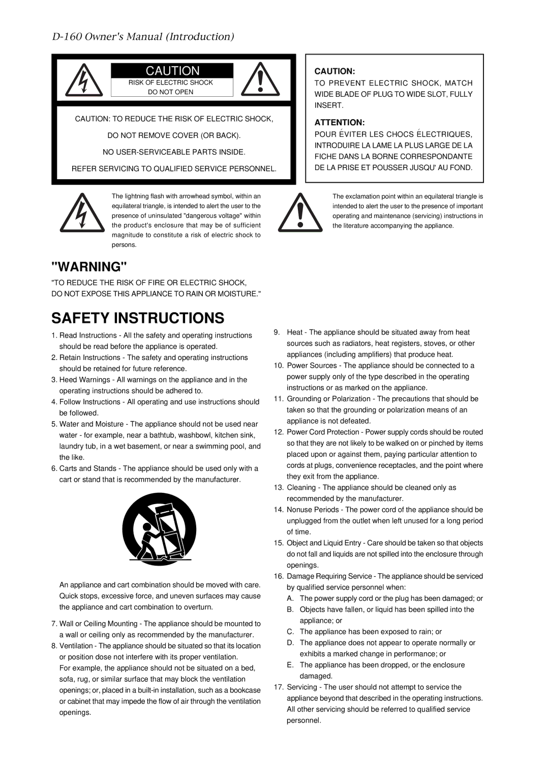 Fostex D-160 owner manual Safety Instructions 