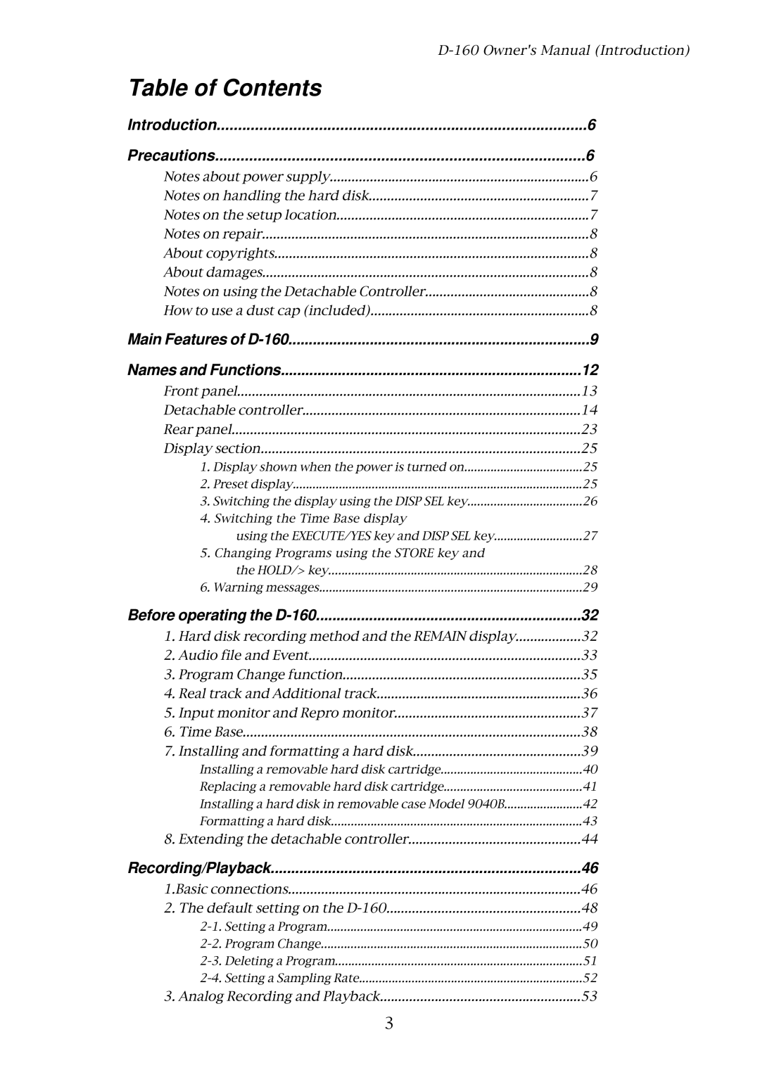 Fostex D-160 owner manual Table of Contents 