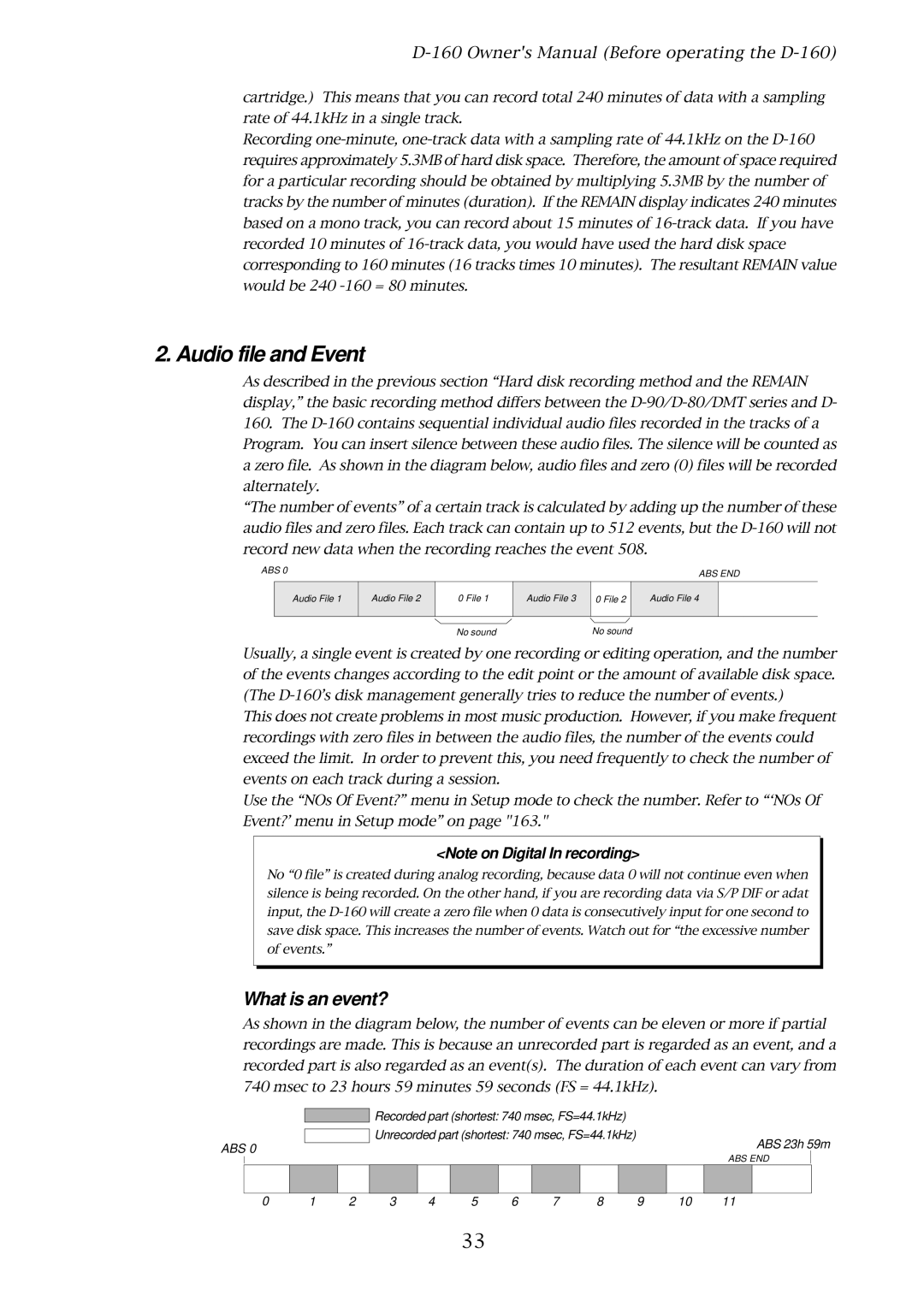 Fostex D-160 owner manual Audio file and Event, What is an event? 