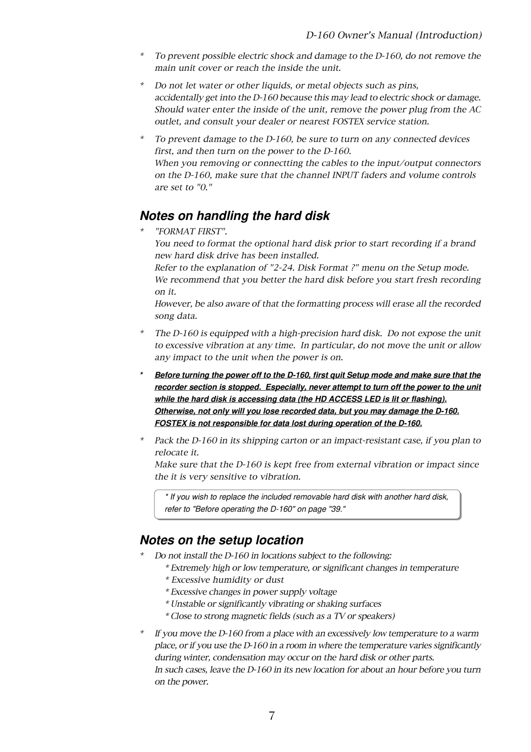 Fostex D-160 owner manual Format First 