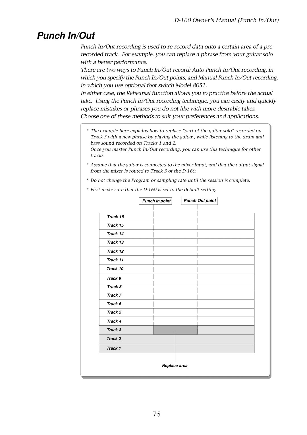 Fostex D-160 owner manual Punch In/Out 