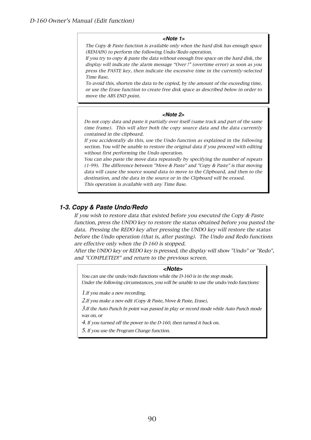 Fostex D-160 owner manual Copy & Paste Undo/Redo 