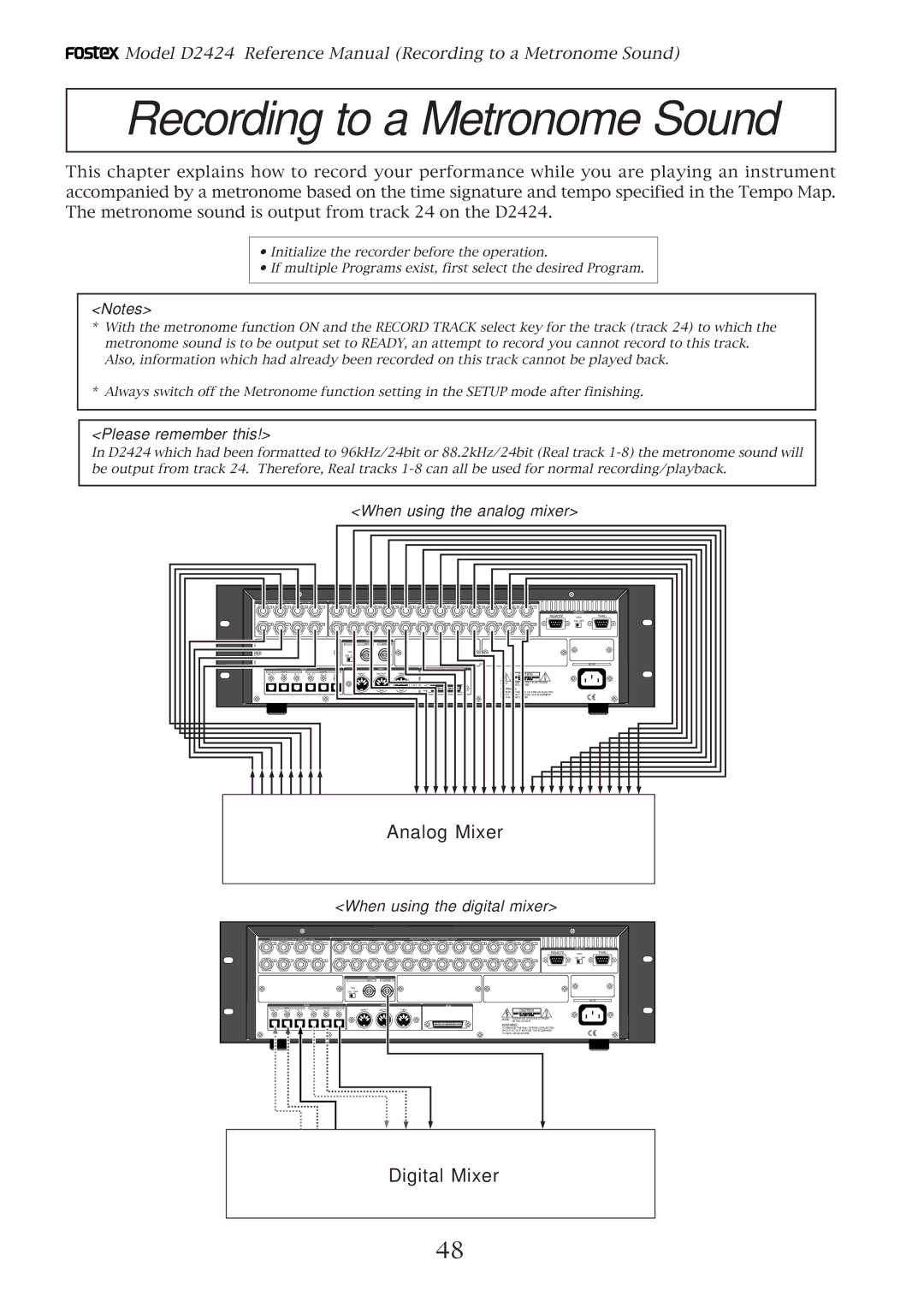 Fostex D2424 manual Recording to a Metronome Sound 