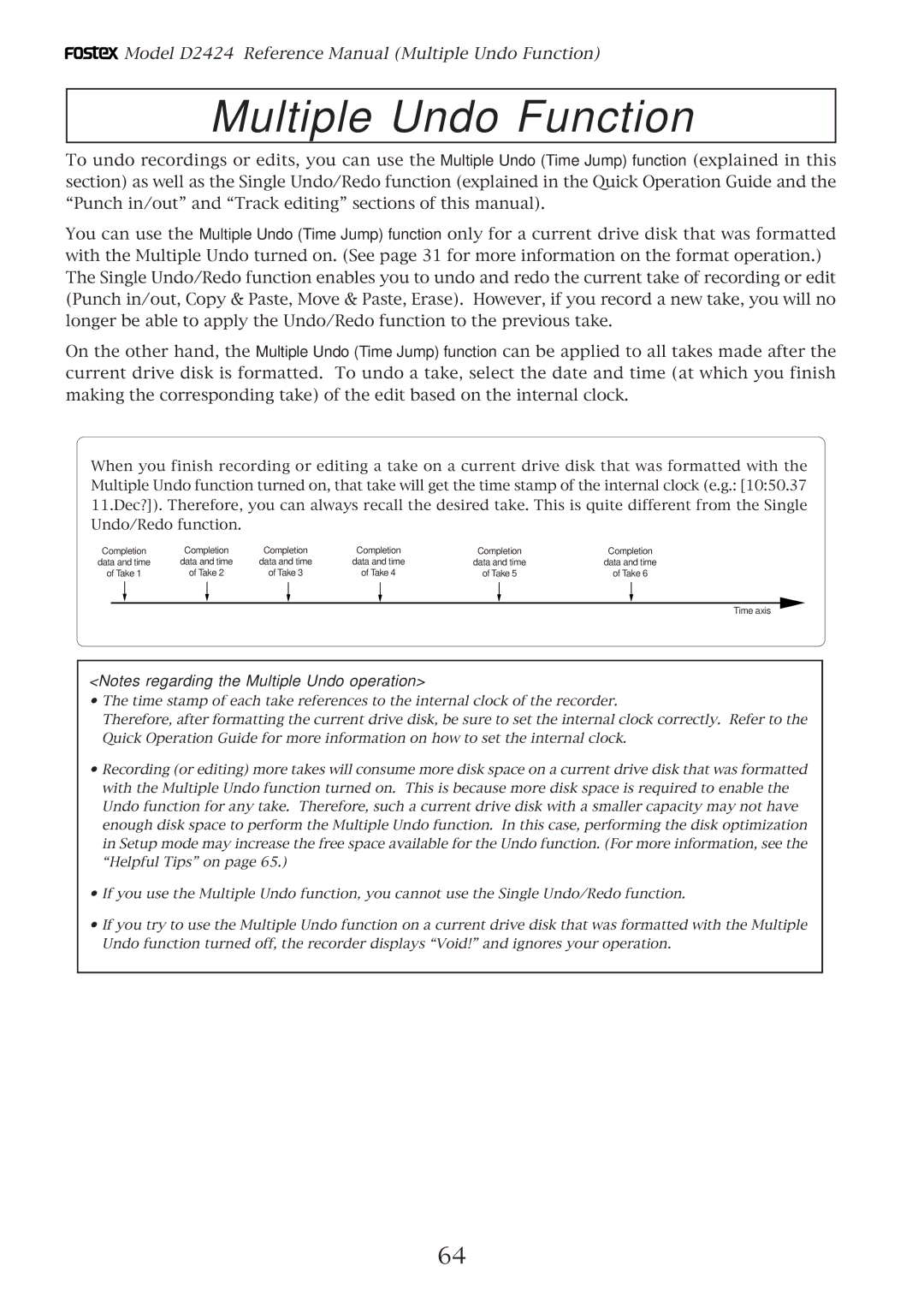 Fostex D2424 manual Multiple Undo Function 