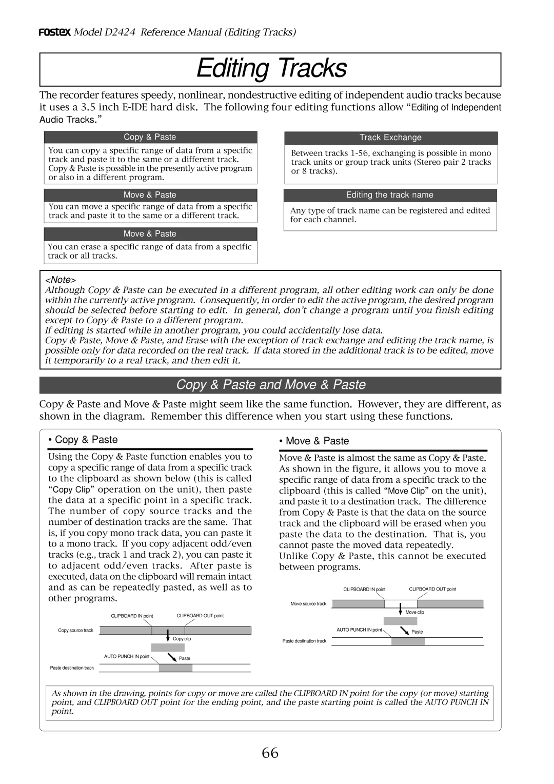 Fostex D2424 manual Copy & Paste and Move & Paste 