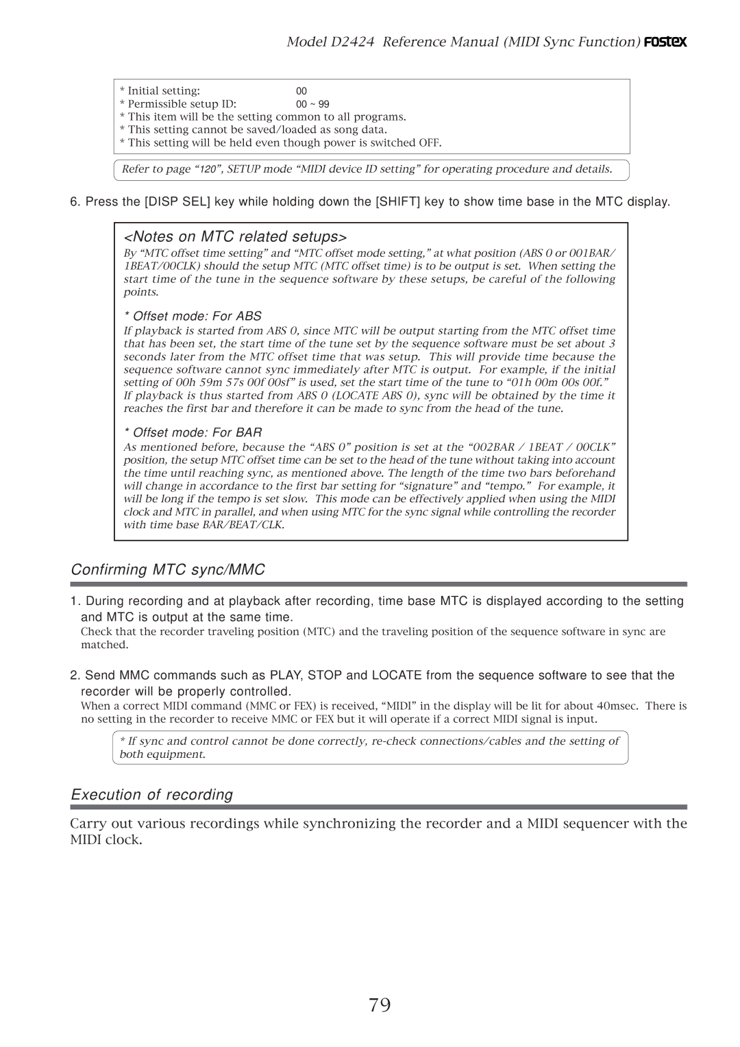 Fostex D2424 manual Confirming MTC sync/MMC, 00 ~ 