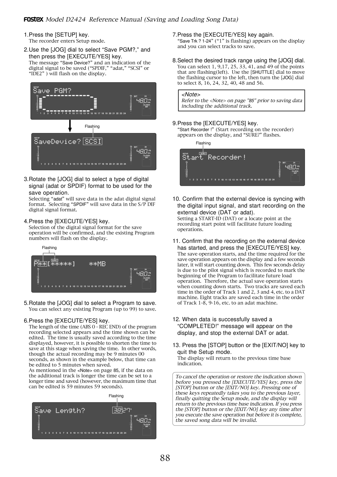 Fostex D2424 manual Press the Setup key, Select the desired track range using the JOG dial 