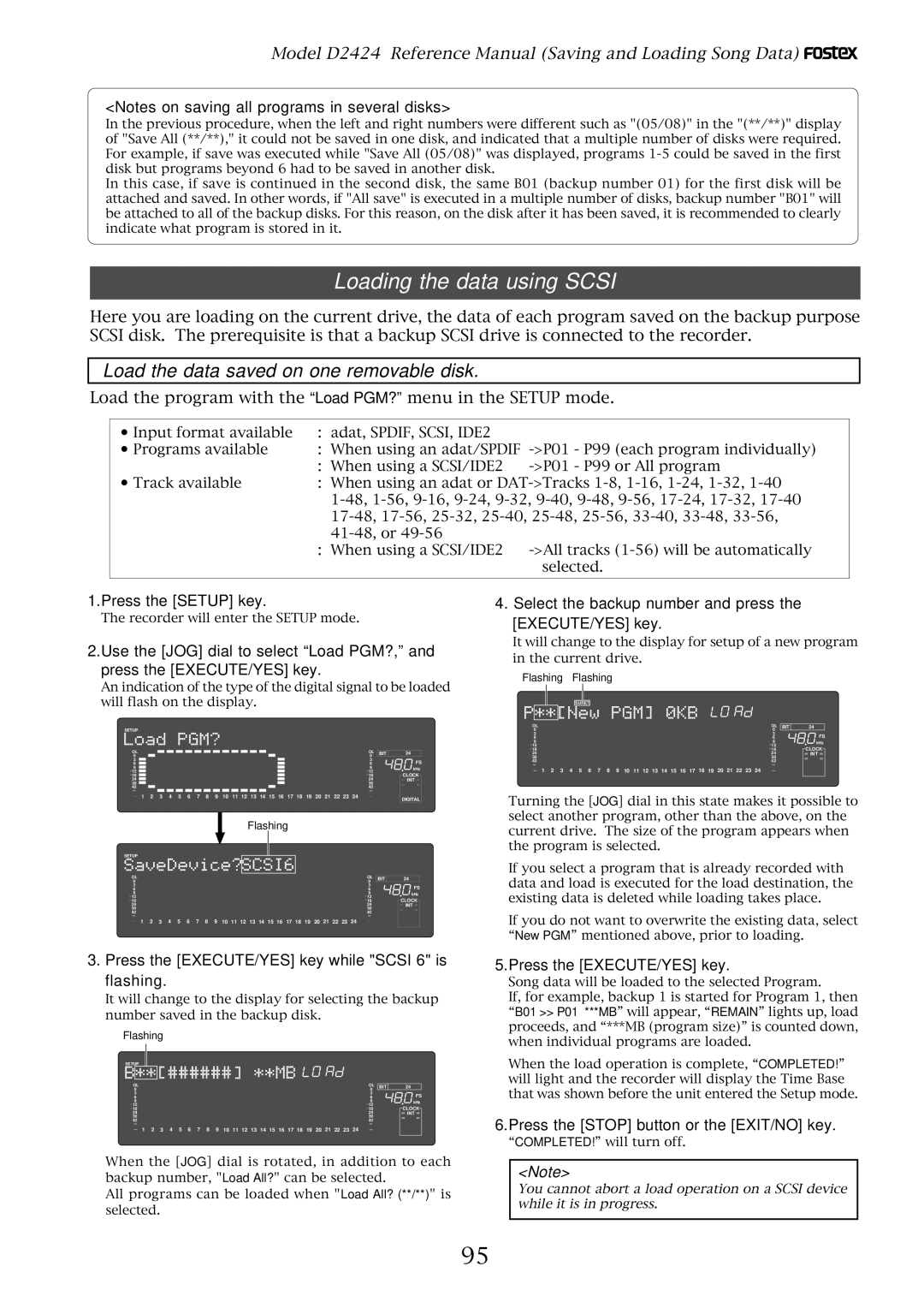 Fostex D2424 manual Loading the data using Scsi, Load the data saved on one removable disk 