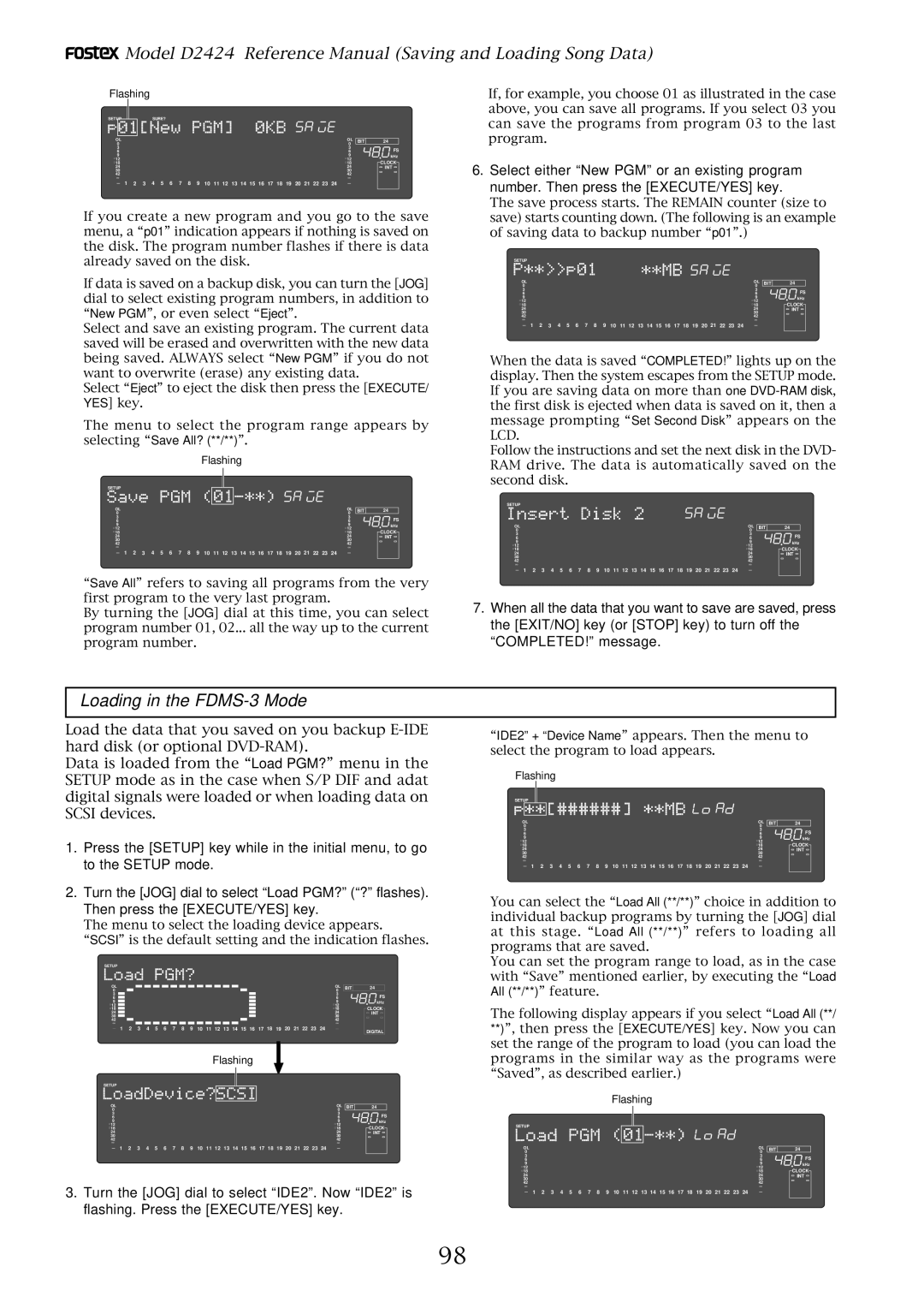 Fostex D2424 manual Loading in the FDMS-3 Mode 