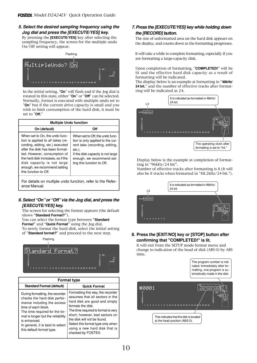 Fostex D2424LV manual Format type 