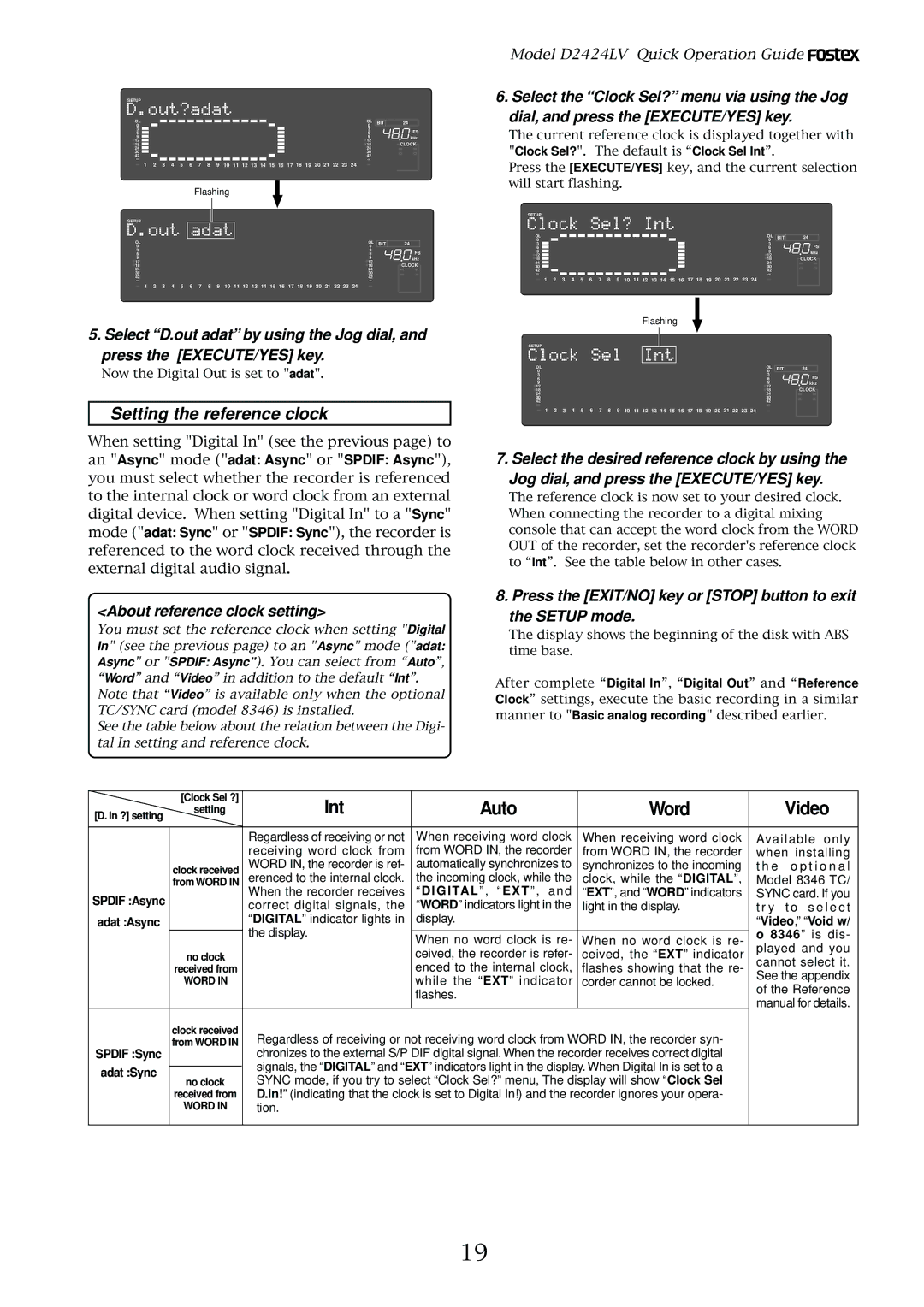 Fostex D2424LV manual Setting the reference clock, About reference clock setting 