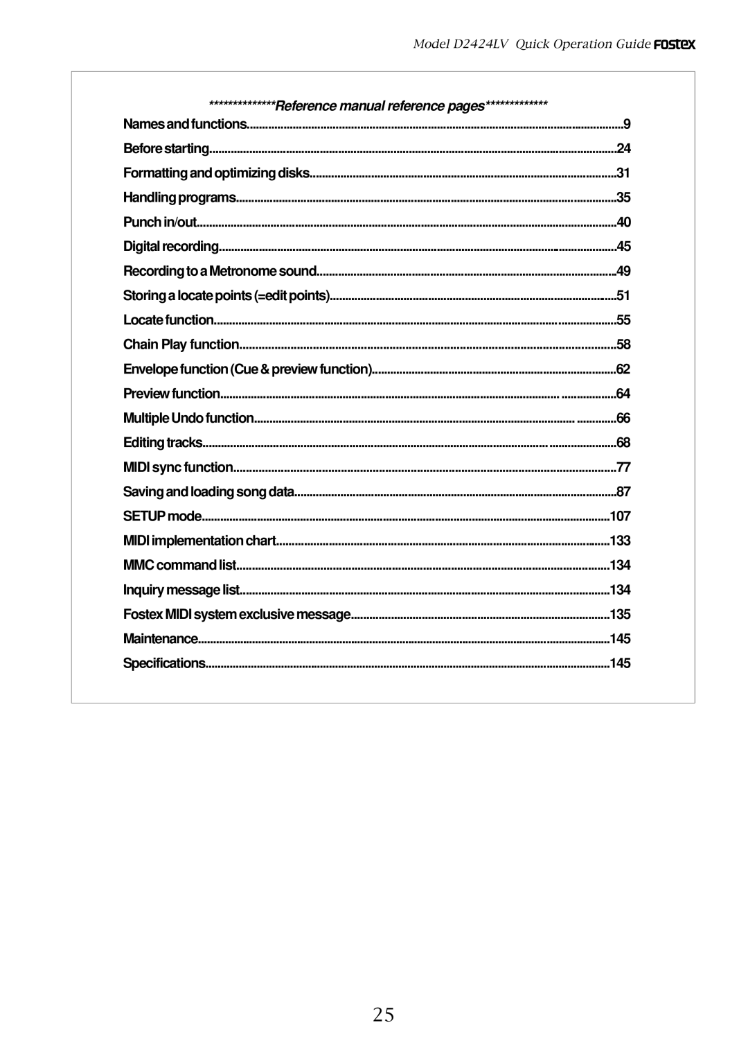 Fostex D2424LV Reference manual reference pages 