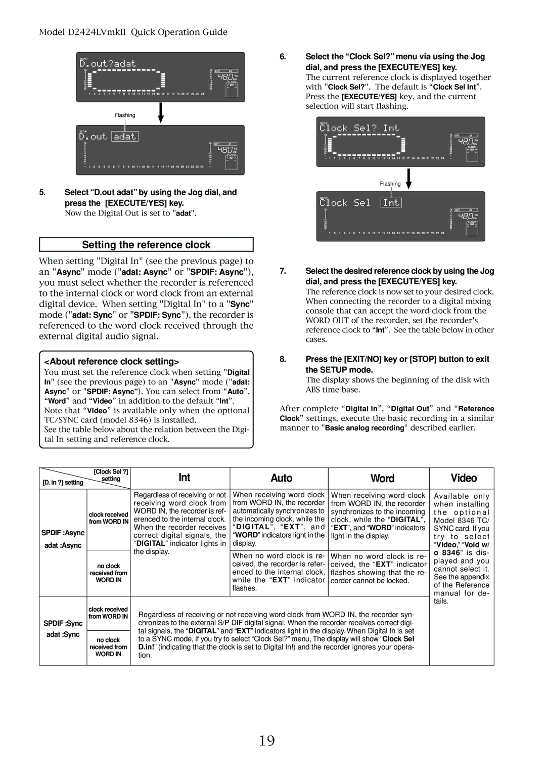 Fostex D2424LVMKII manual Video, Setting the reference clock, About reference clock setting 