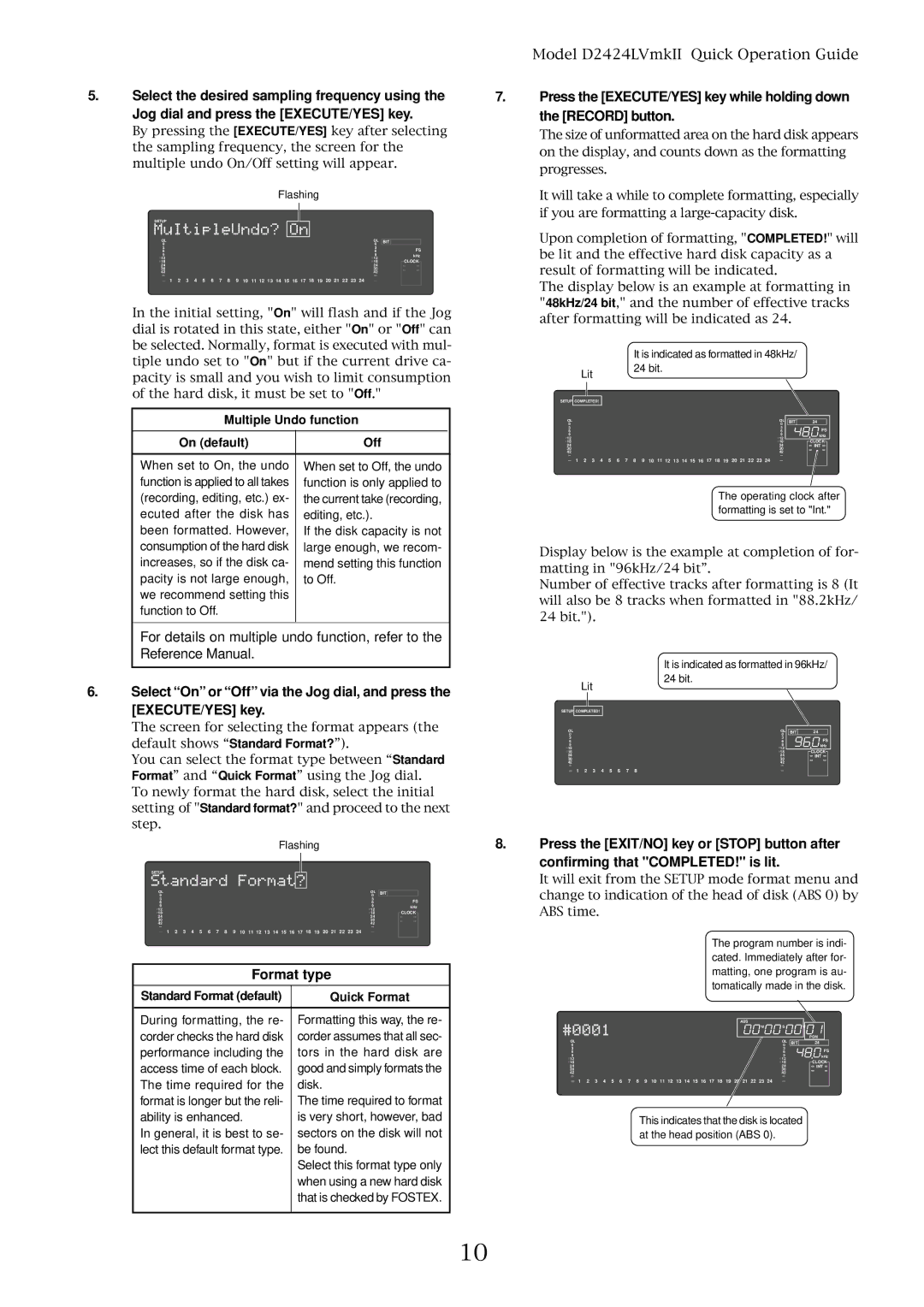 Fostex D2424LVMKII manual Format type, Multiple Undo function On default Off 