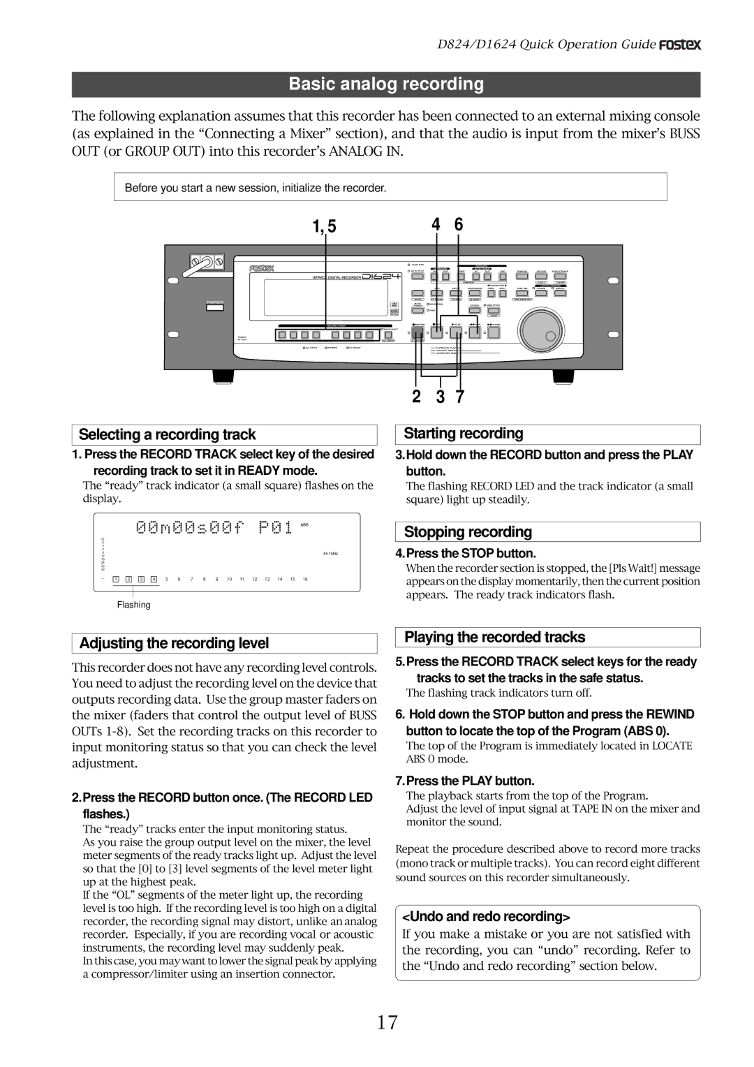 Fostex D1624, D824 manual Basic analog recording 
