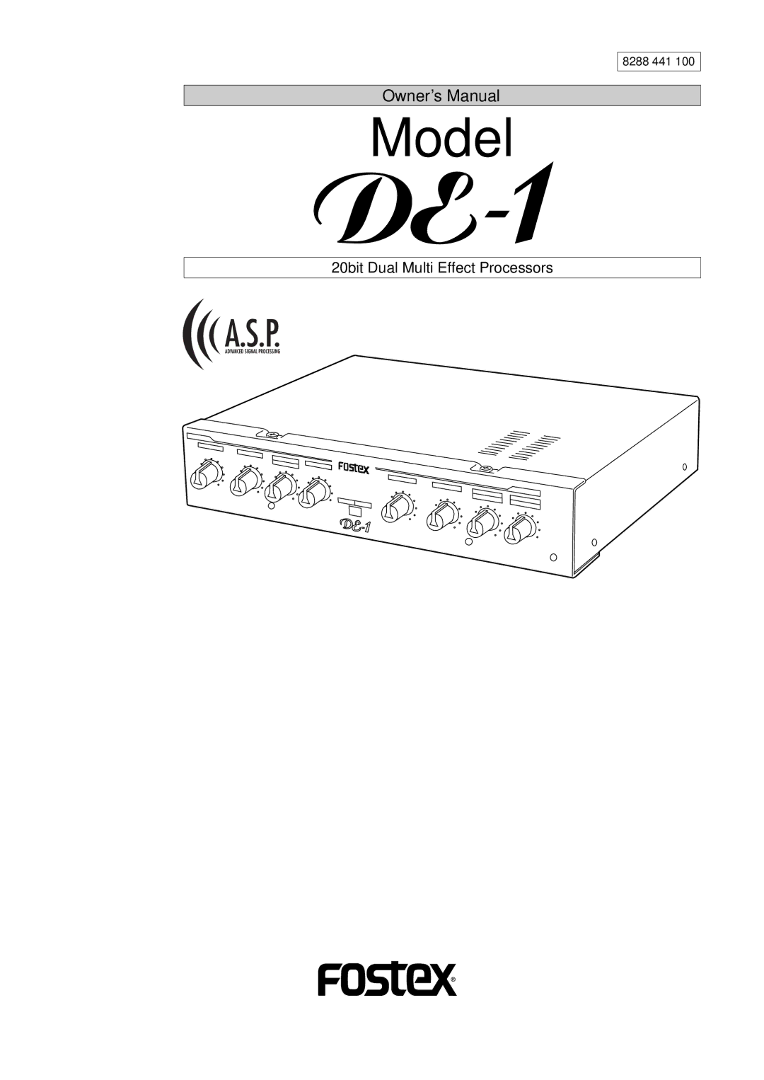 Fostex DE-1 owner manual Model, 8288 441 