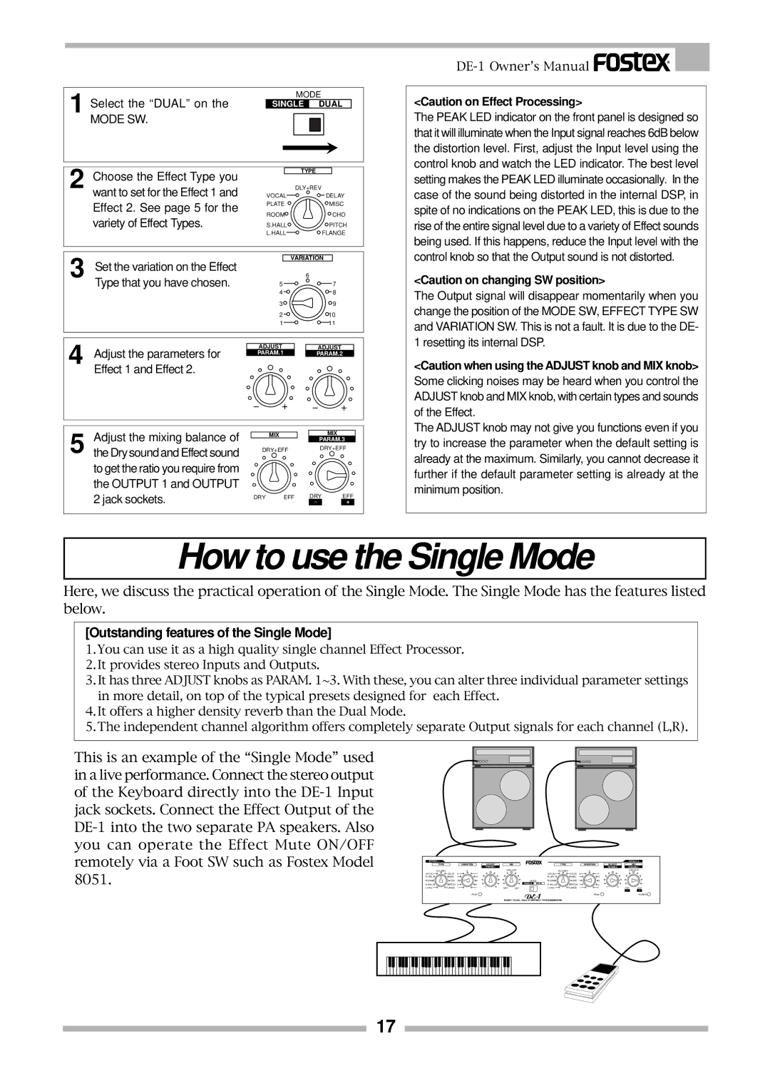 Fostex DE-1 owner manual How to use the Single Mode 