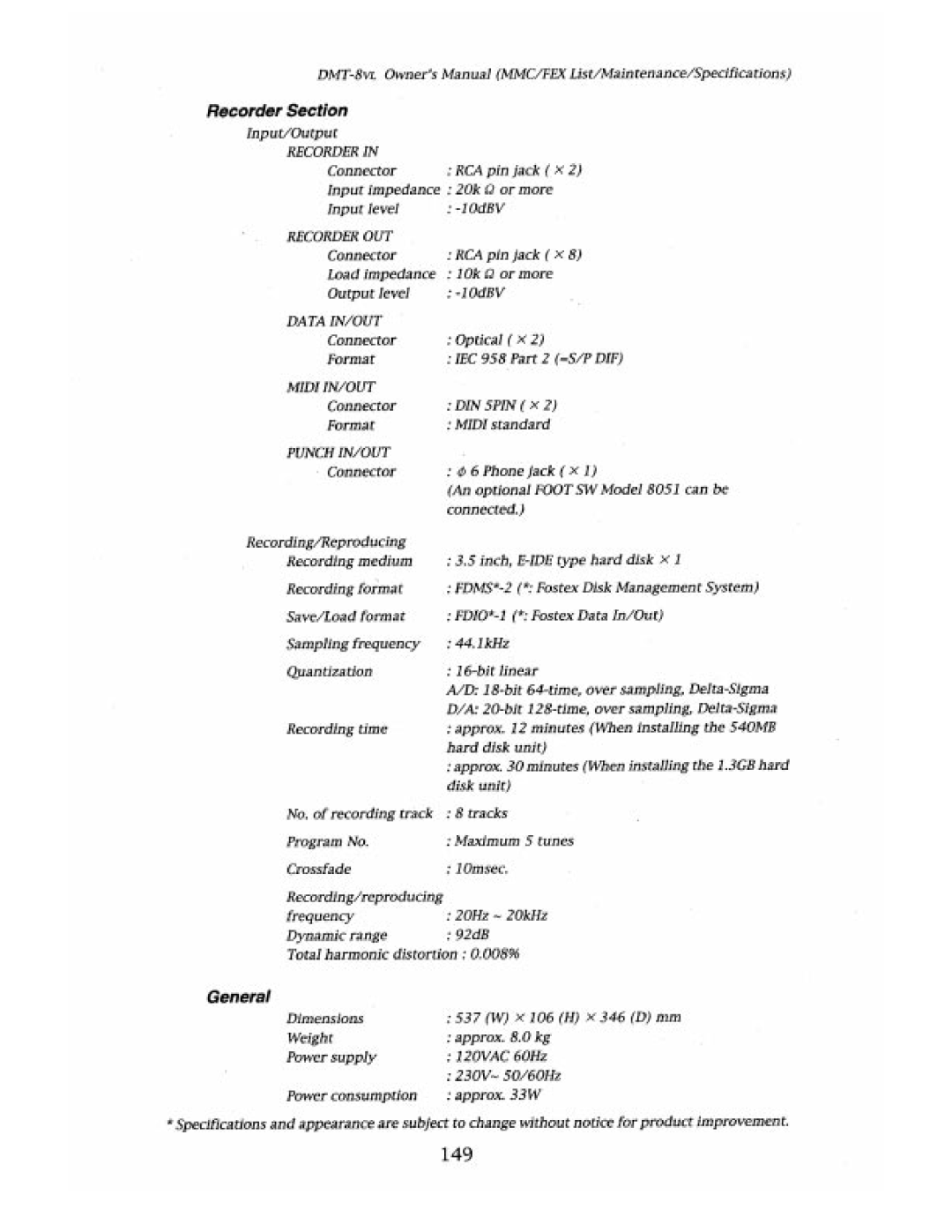 Fostex DMT-8VL manual 