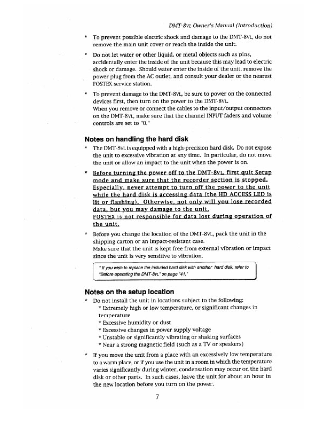 Fostex DMT-8VL manual 