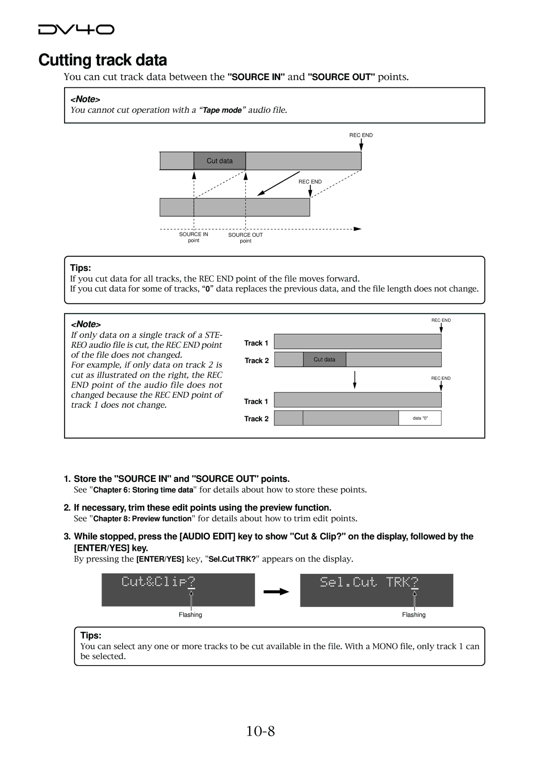 Fostex DV40 manual Cutting track data, 10-8 