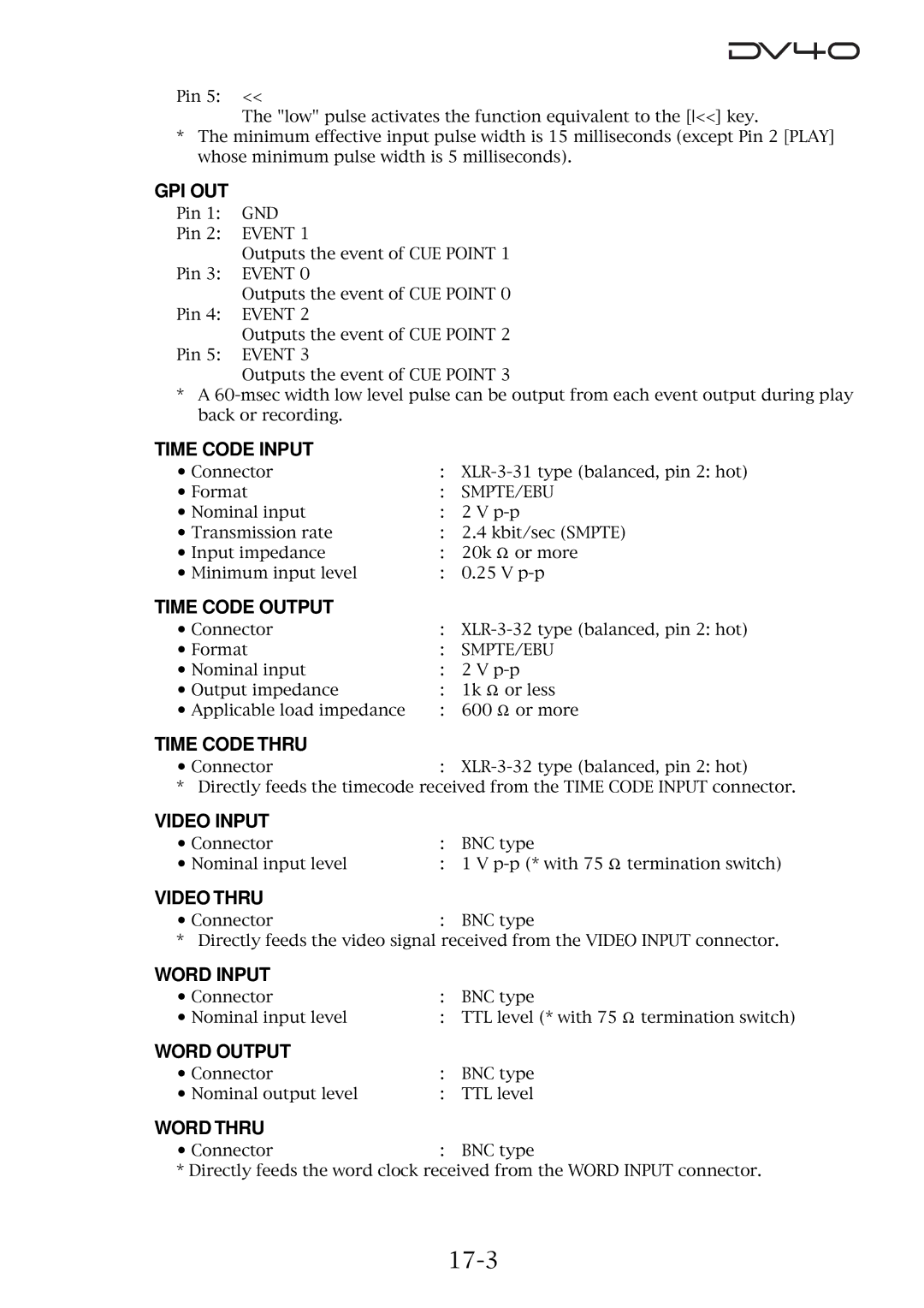 Fostex DV40 manual 17-3, Gpi Out 