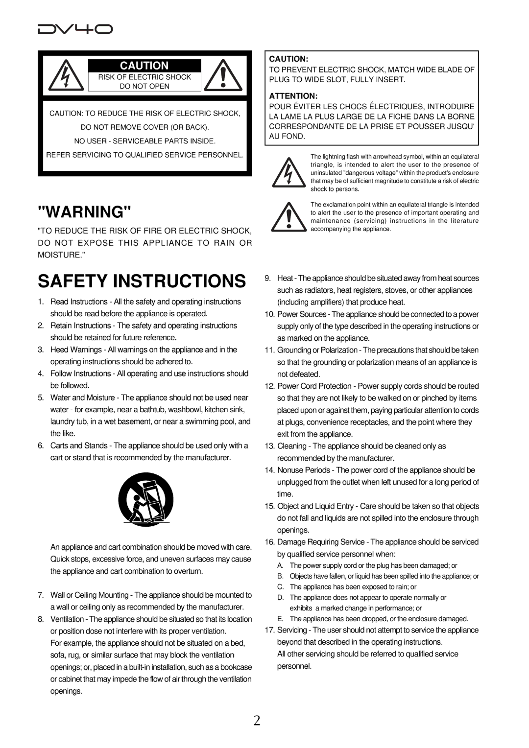 Fostex DV40 manual Safety Instructions 