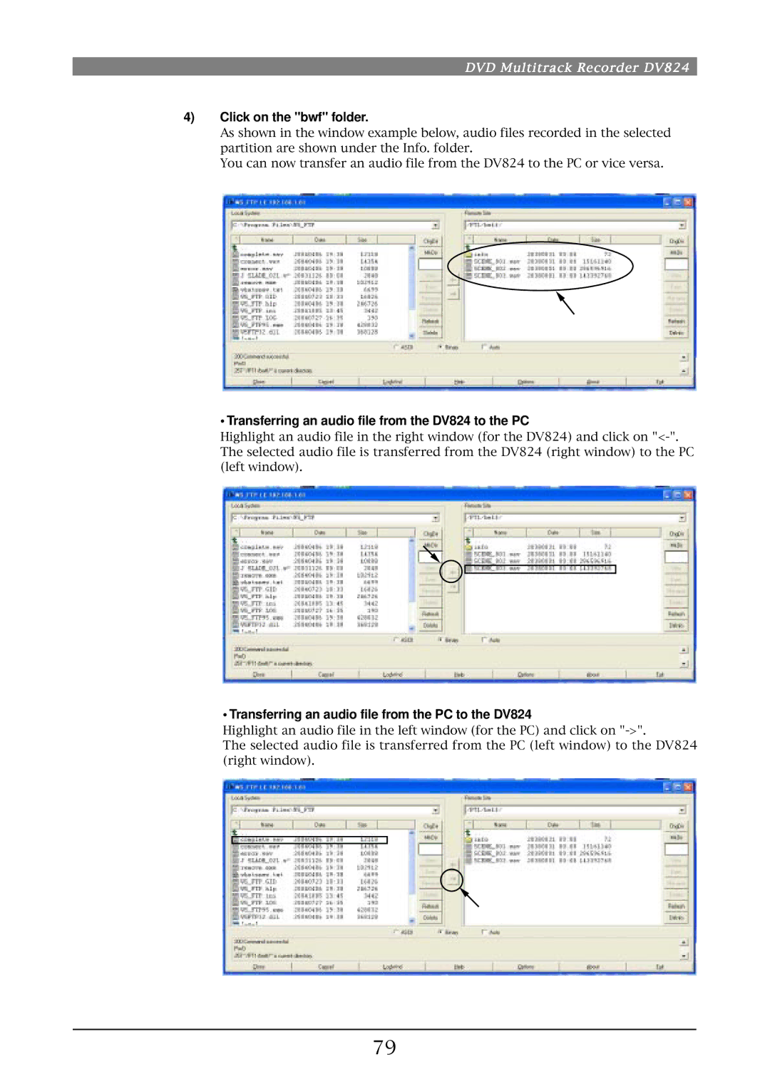 Fostex owner manual Click on the bwf folder, Transferring an audio file from the DV824 to the PC 