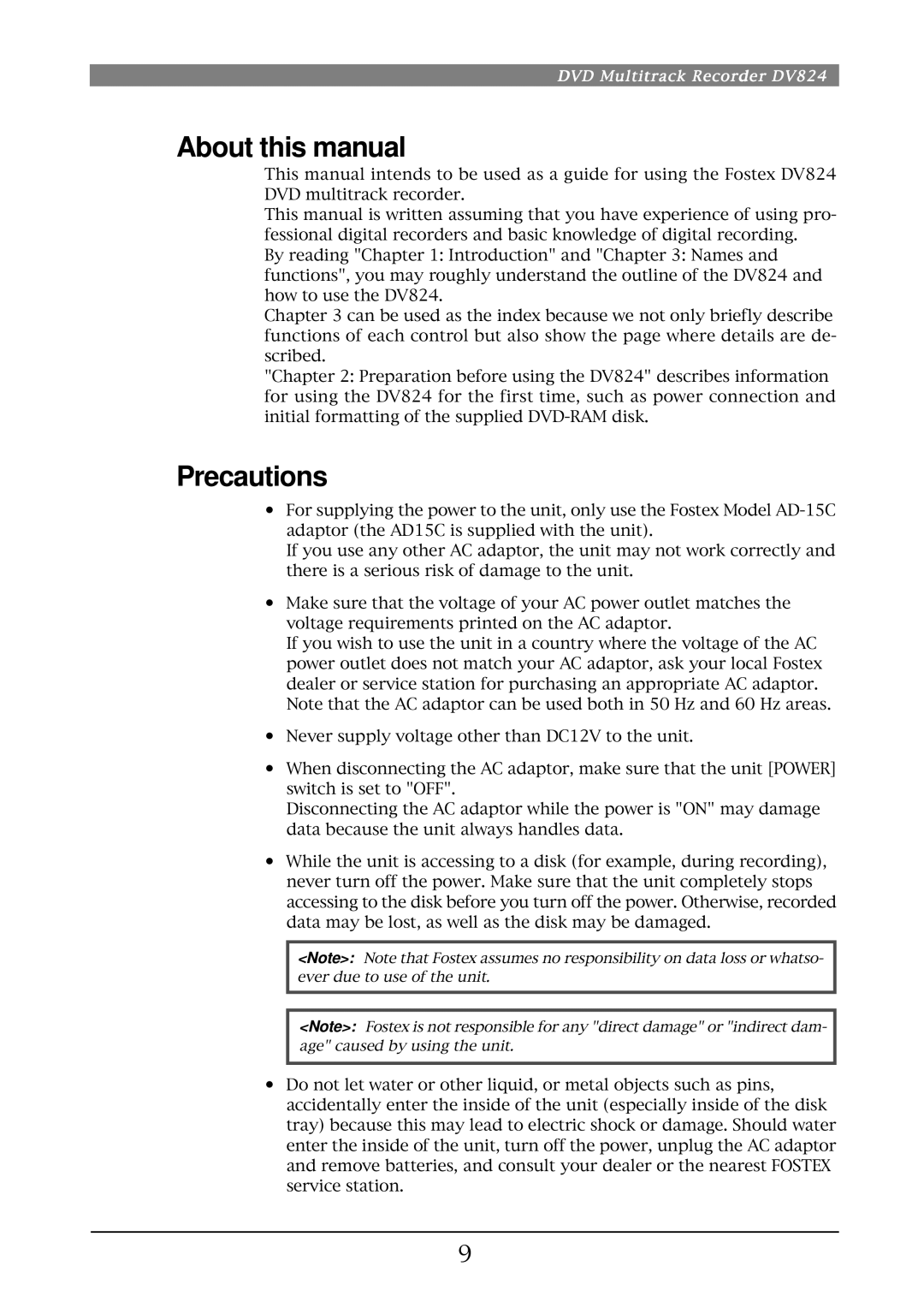 Fostex DV824 owner manual About this manual 