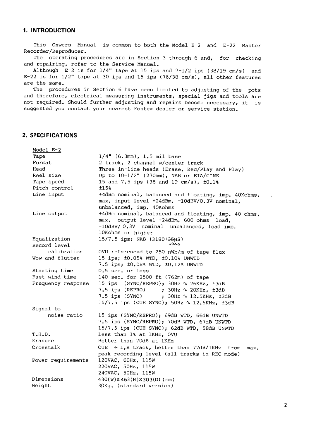 Fostex E-22 manual 