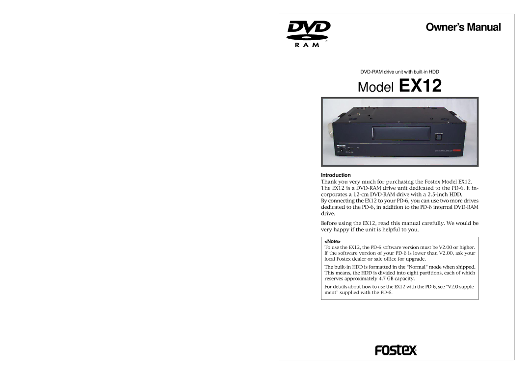 Fostex owner manual Model EX12, Introduction 