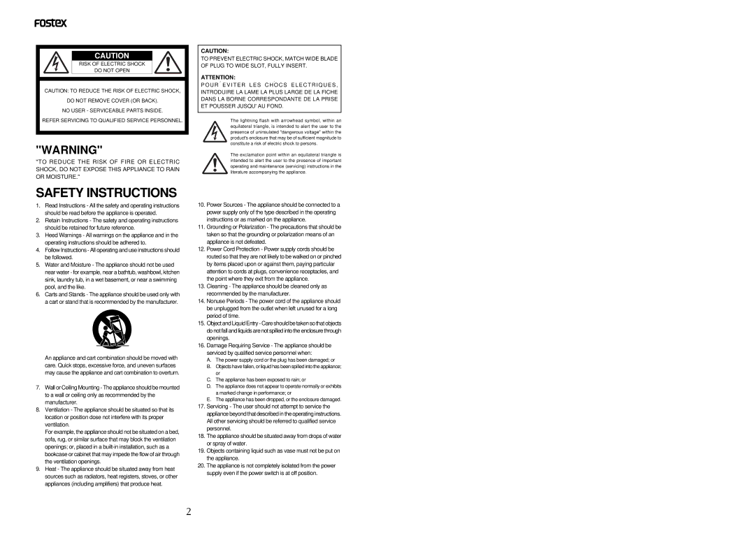 Fostex EX12 owner manual Safety Instructions 