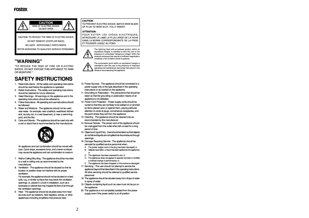Fostex EX12 owner manual Safety Instructions 