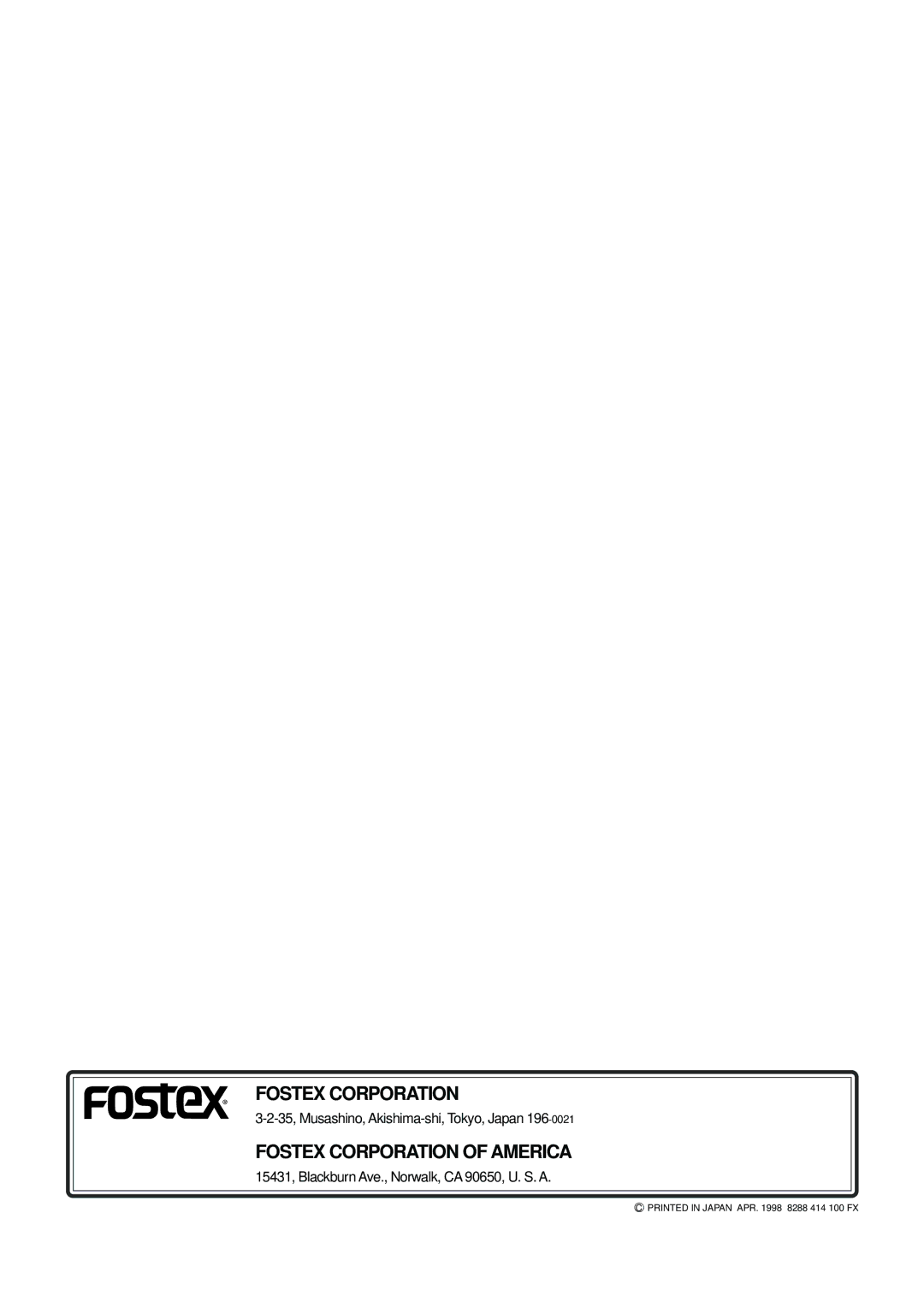 Fostex FD-4 owner manual Fostex Corporation 