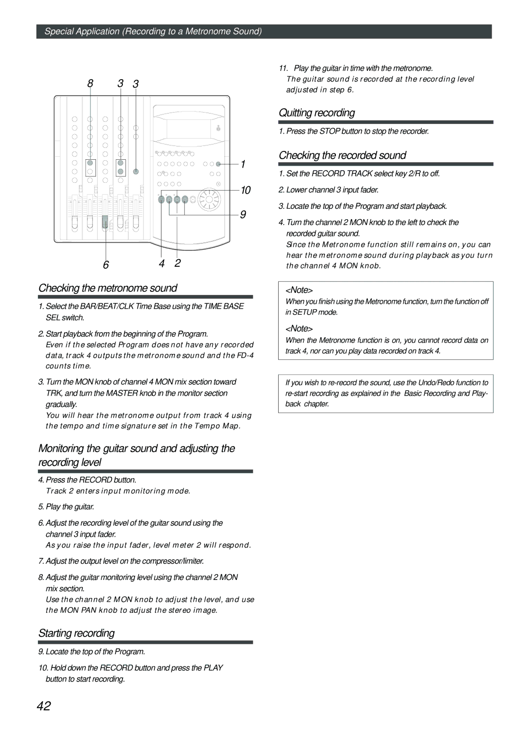 Fostex FD-4 owner manual Checking the metronome sound, Quitting recording, Checking the recorded sound 