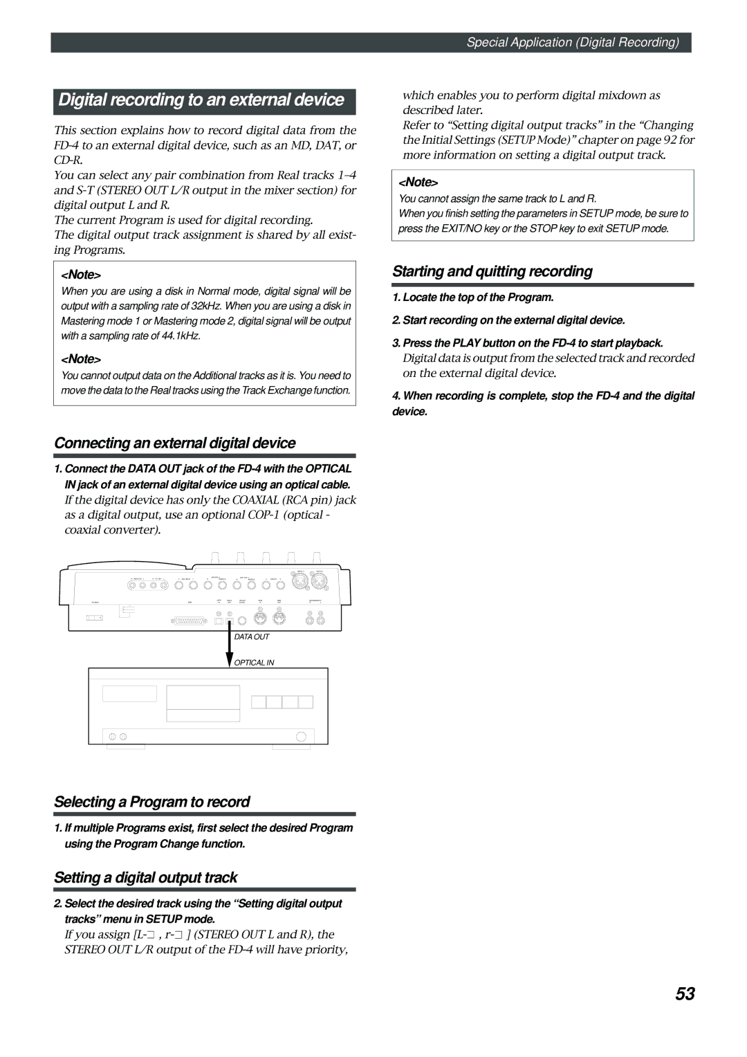 Fostex FD-4 owner manual Setting a digital output track, You cannot assign the same track to L and R 