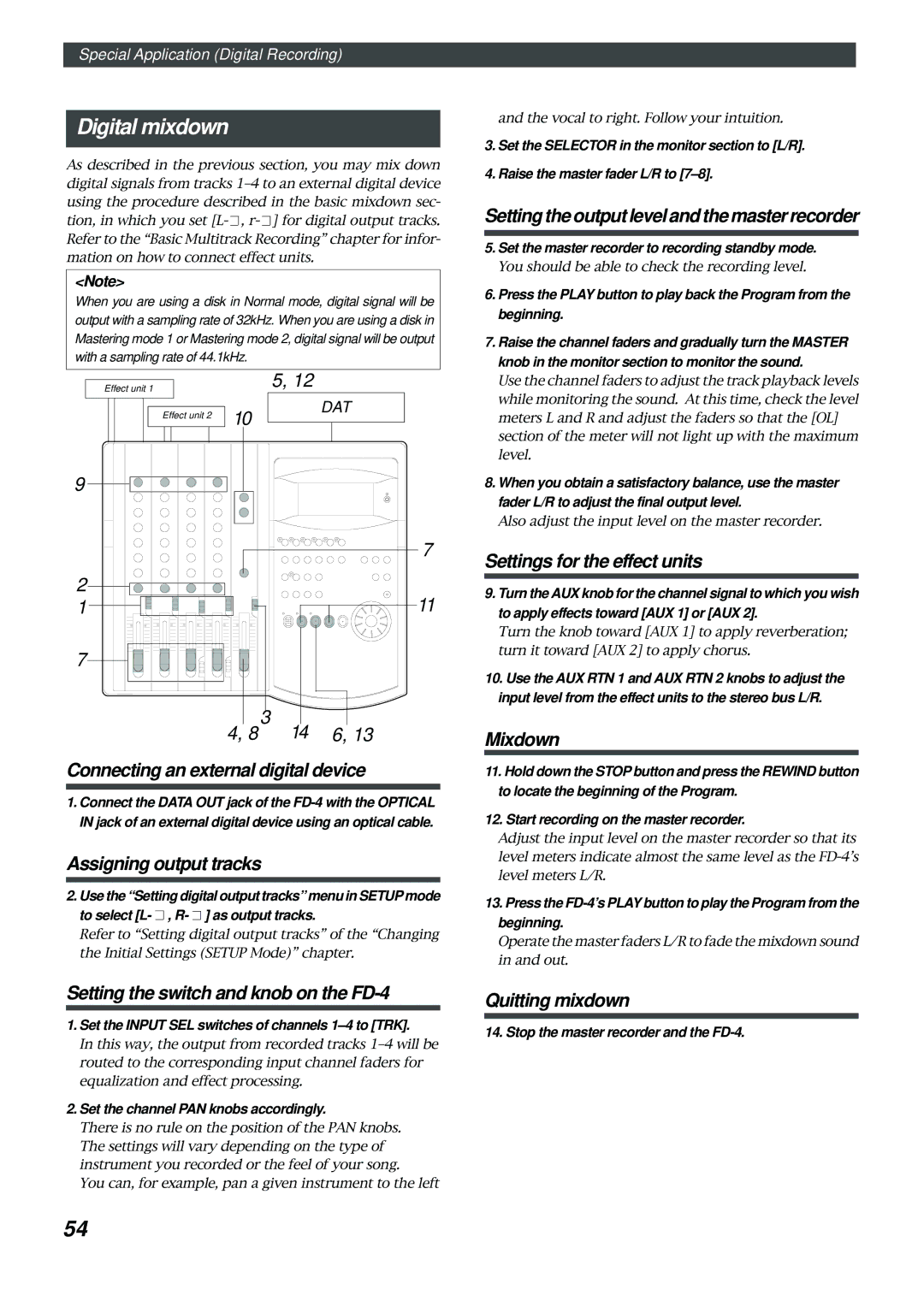 Fostex FD-4 owner manual Digital mixdown, Assigning output tracks 