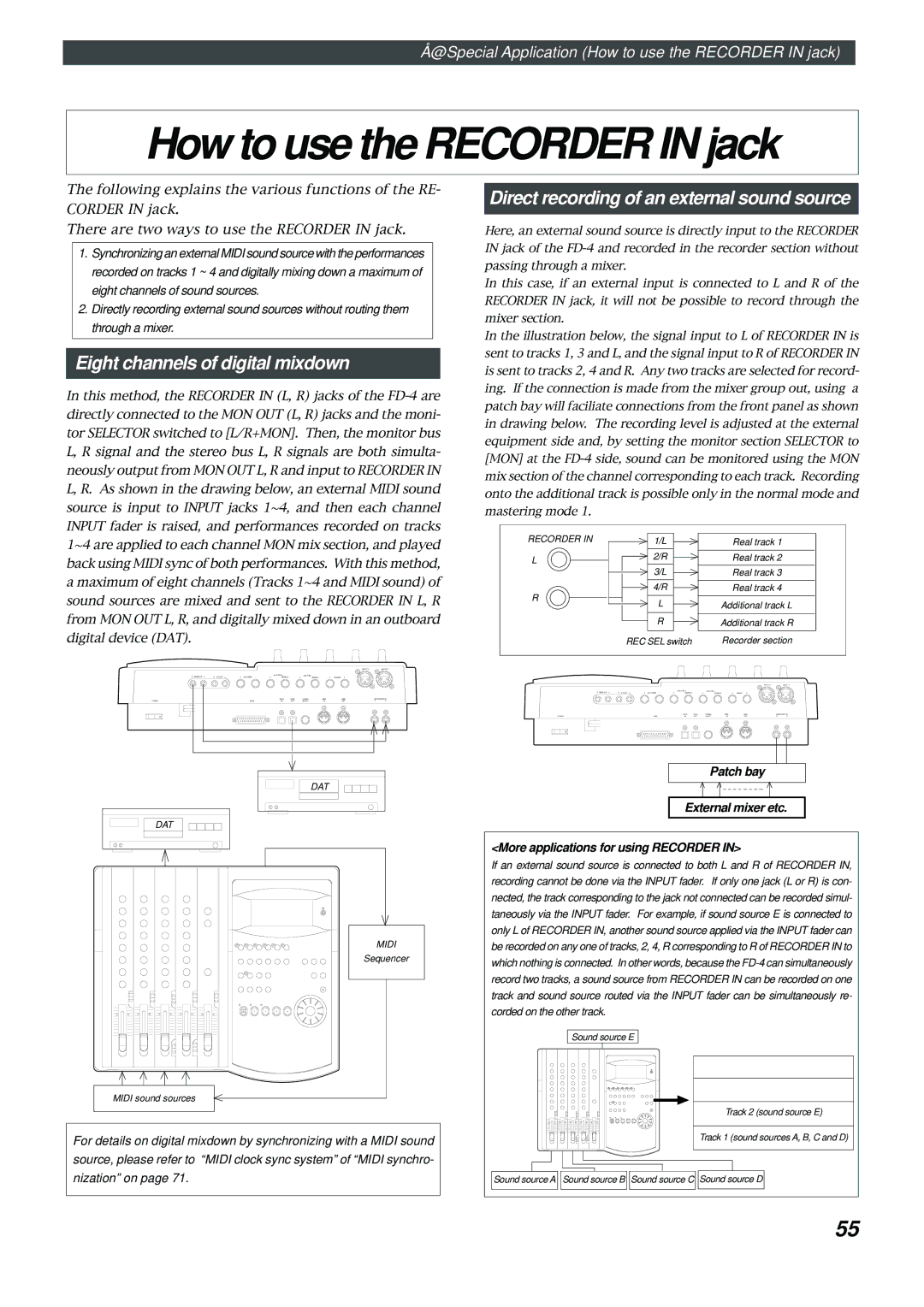 Fostex FD-4 owner manual How to use the Recorder in jack 