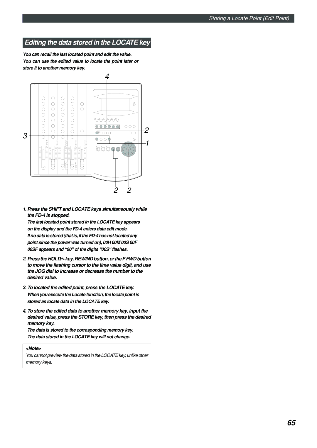 Fostex FD-4 owner manual Editing the data stored in the Locate key 