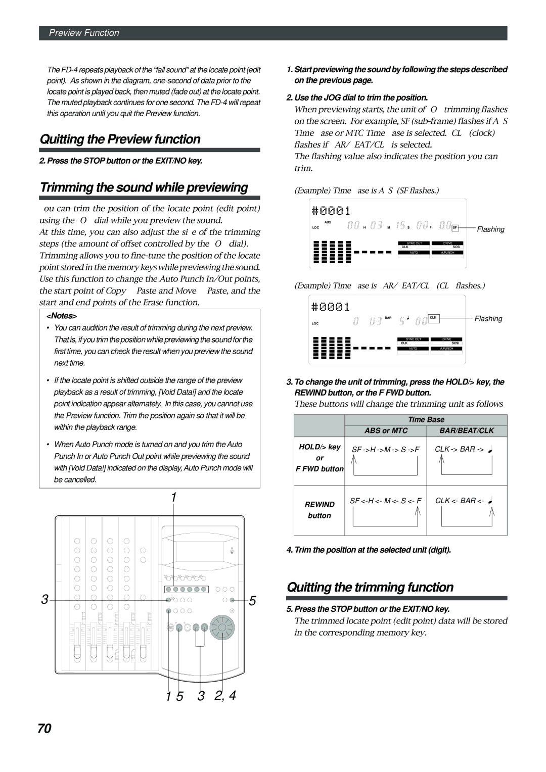 Fostex FD-4 owner manual Trim the position at the selected unit digit, Time Base, Clk Bar 