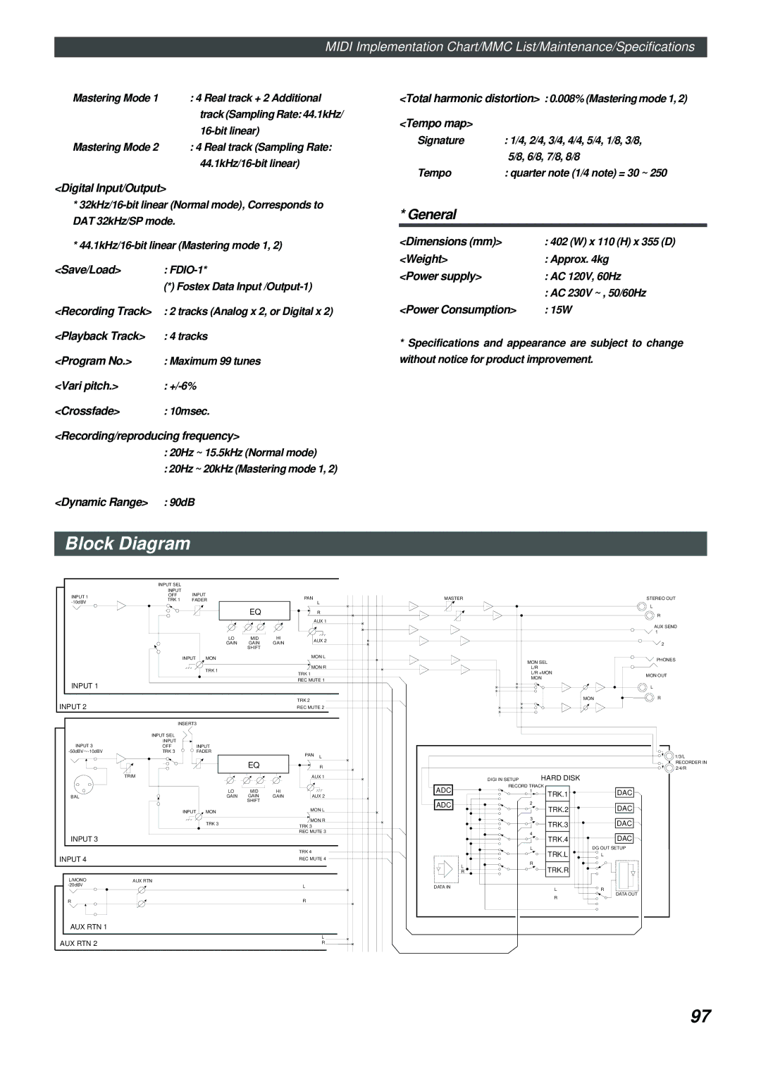 Fostex FD-4 owner manual Block Diagram 